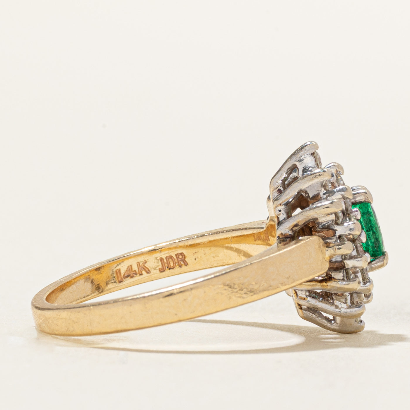 Oval Cut Emerald & Diamond Petal Halo Ring | 0.23ct, 0.44ctw | SZ 6.25