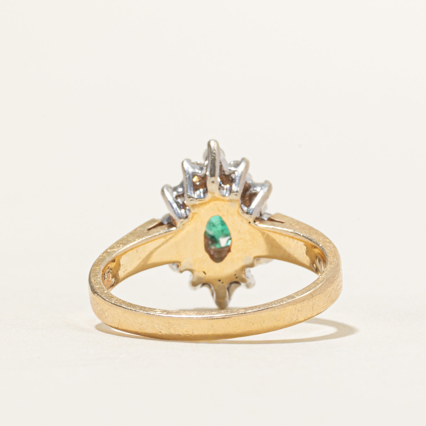 Oval Cut Emerald & Diamond Petal Halo Ring | 0.23ct, 0.44ctw | SZ 6.25