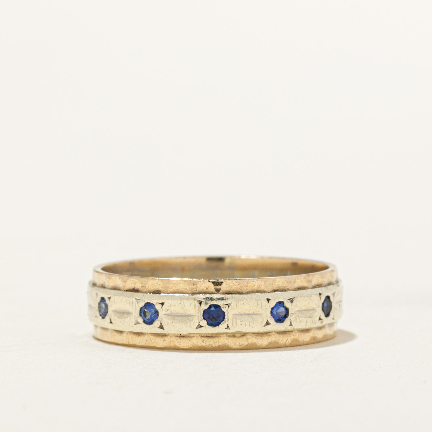 Flush Set Synthetic Sapphire Textured Band | 0.20ctw | SZ 7.5