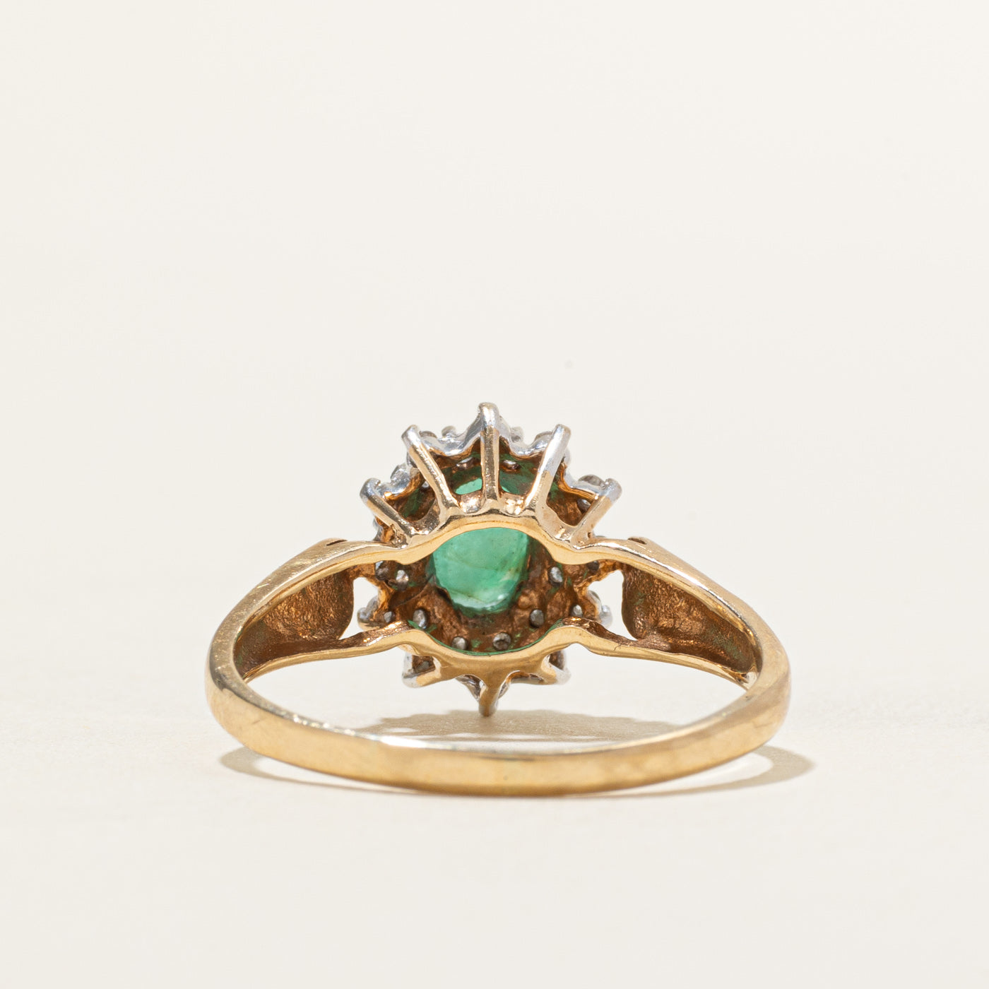 Oval Cut Emerald & Diamond Petal Halo Cluster Ring | 0.35ct, 0.19ctw | SZ 9