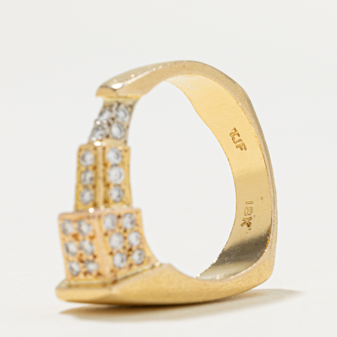 18k Pave Set Diamond Architectural Geometric Ring | 0.30ctw | SZ 5.25