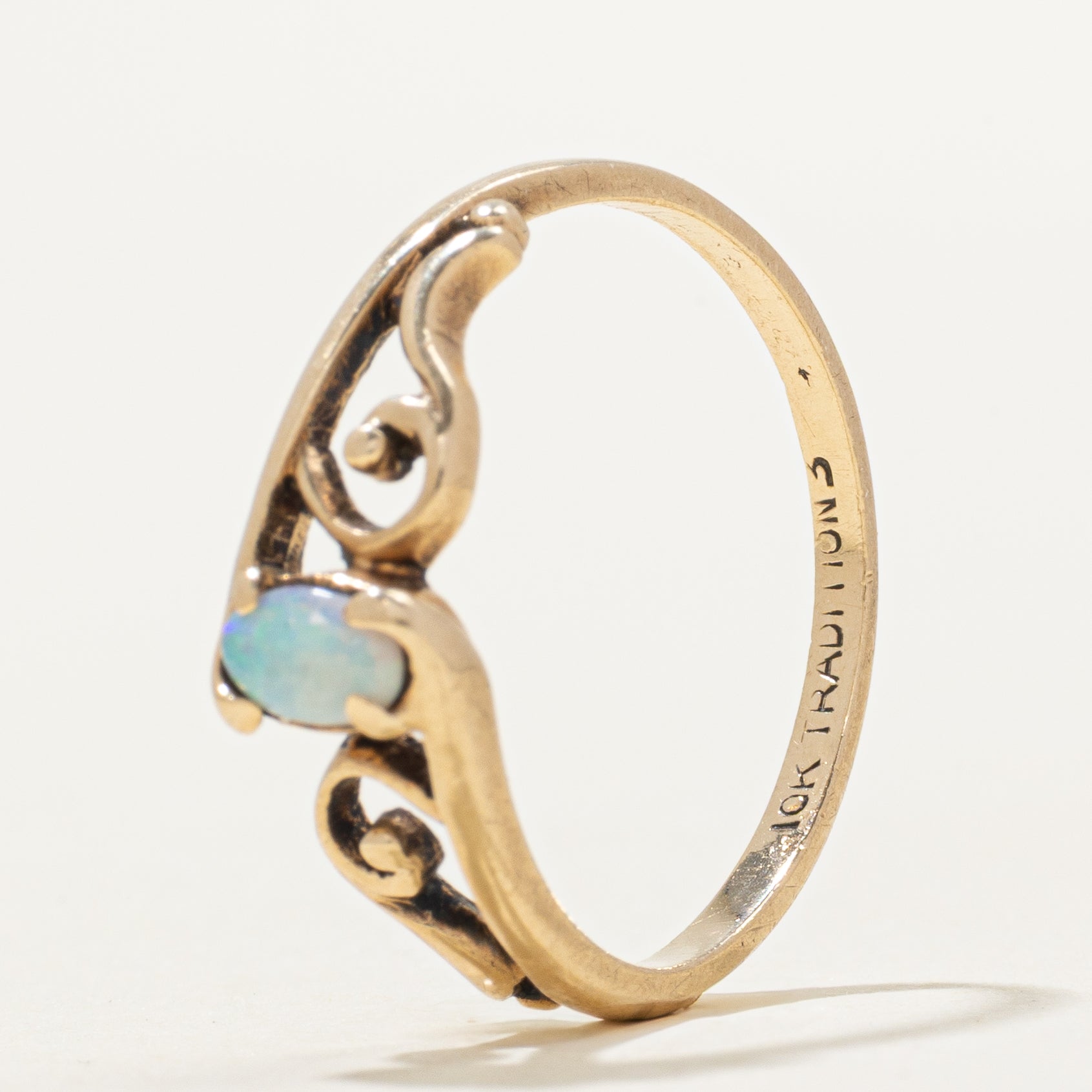 Cabochon Opal Scrollwork Bypass Ring | 0.10ct | SZ 6.75