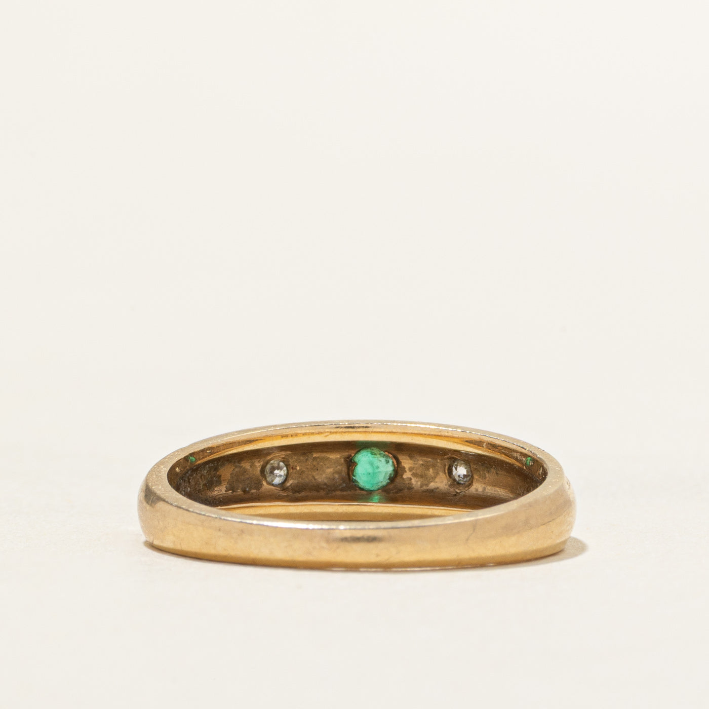 'Birks' Star Set Emerald & Diamond Grooved Band | 0.05ct, 0.02ctw | SZ 6