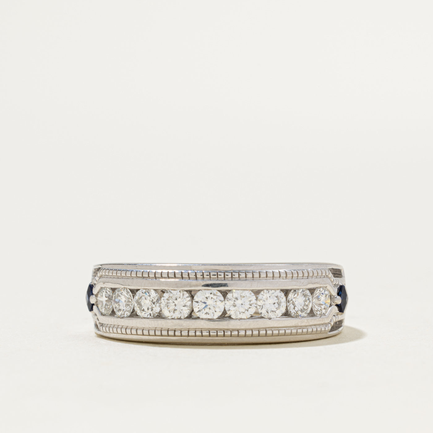 'Vera Wang' Channel Set Diamond & Sapphire Accented Band | 0.90ctw, 0.13ctw | 5.10mm | SZ 12.25