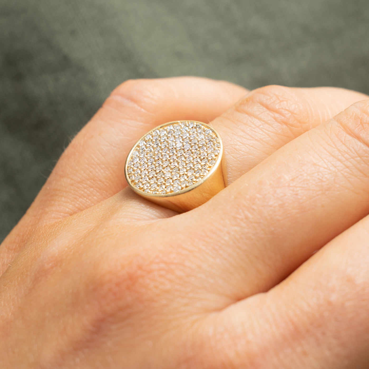 10k Pave Set Diamond Signet Cocktail Ring | 0.55ctw | SZ 7