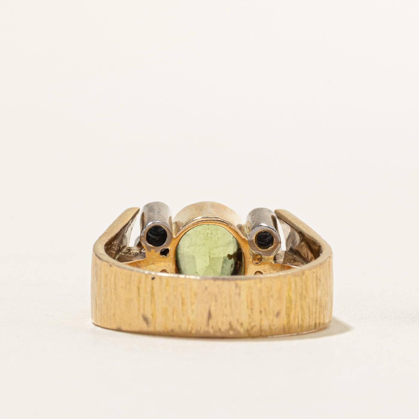 18k Bezel Set Oval Cut Peridot & Diamond Chunky Ring | 2.00ct, 0.12ctw | SZ 8.75