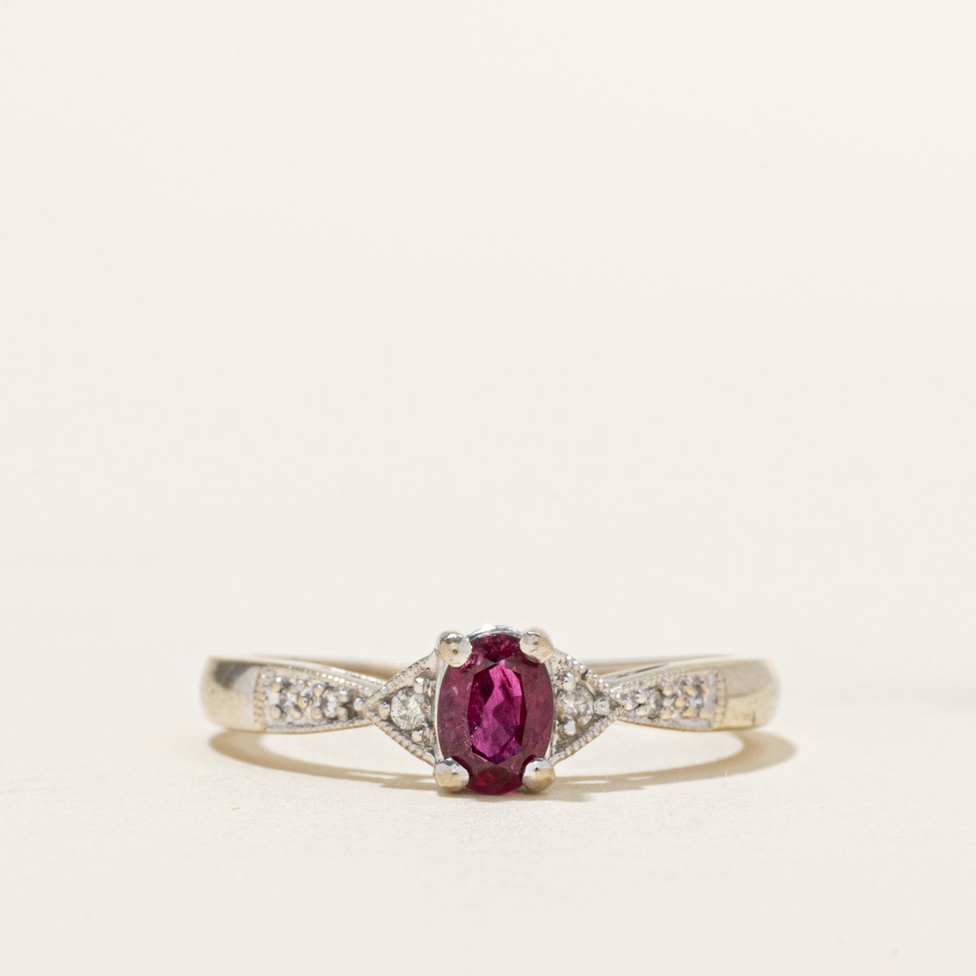 Oval Cut Ruby & Diamond Reverse Tapered Ring | 0.50ct, 0.04ctw | SZ 7.75