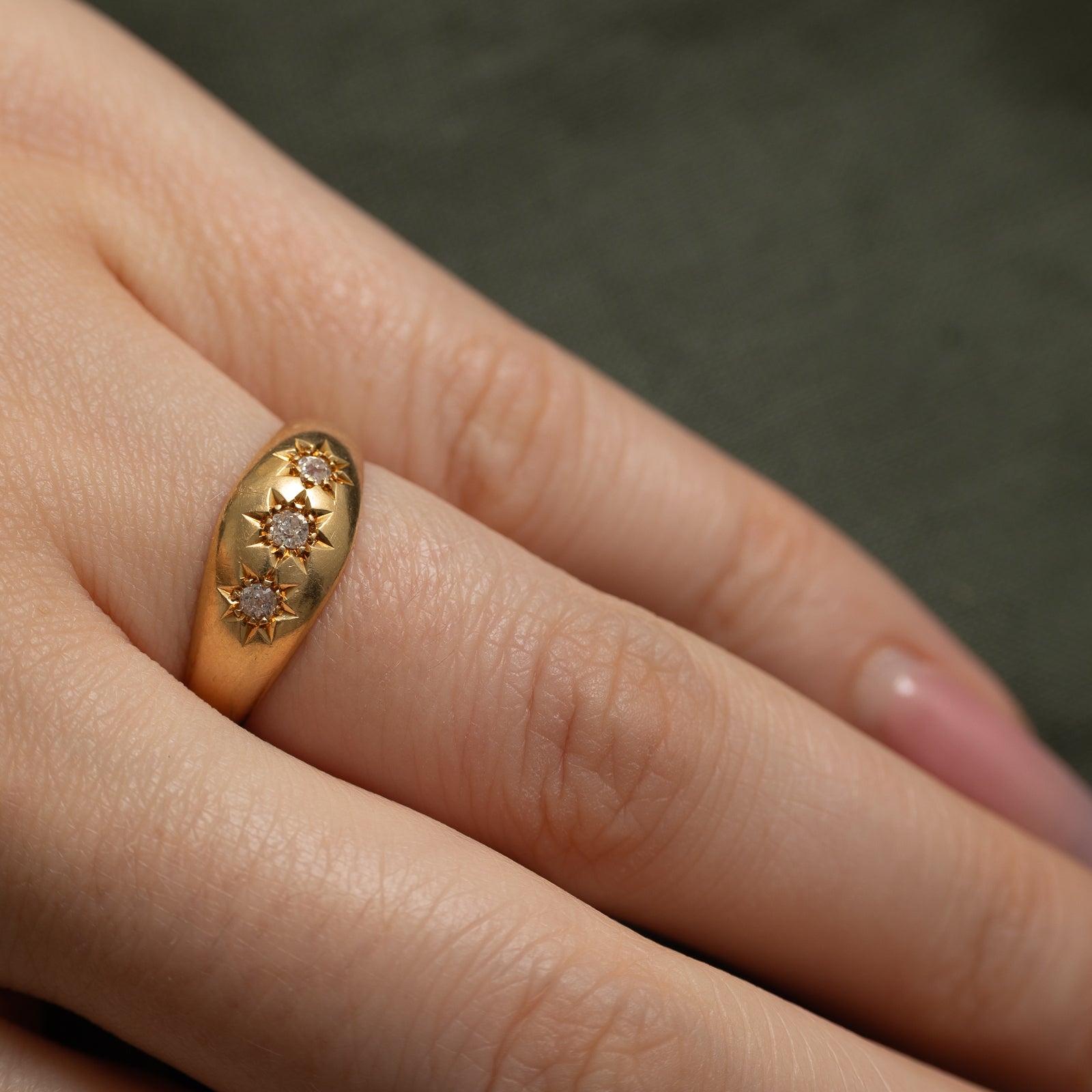 1910 Birmingham Three Stone Star Set Diamond Dome Ring | 0.12ctw | SZ 6.25