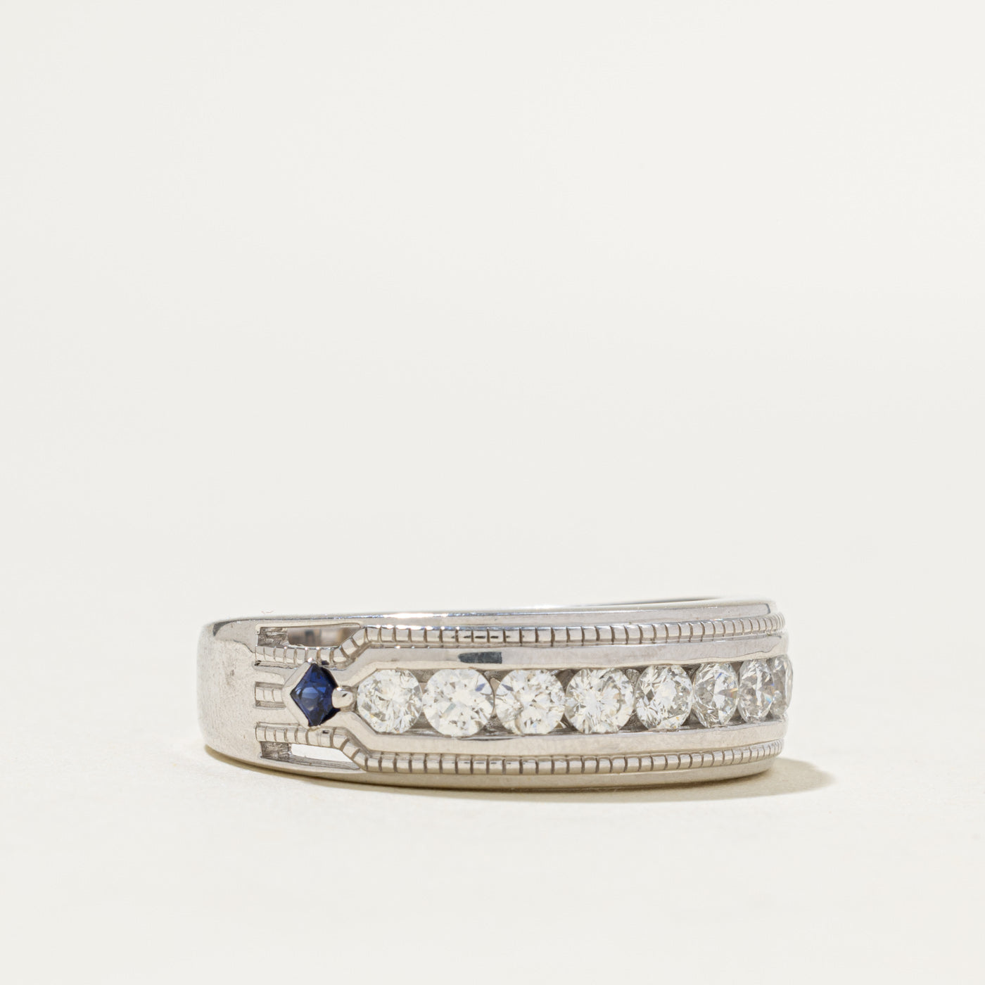 'Vera Wang' Channel Set Diamond & Sapphire Accented Band | 0.90ctw, 0.13ctw | 5.10mm | SZ 12.25