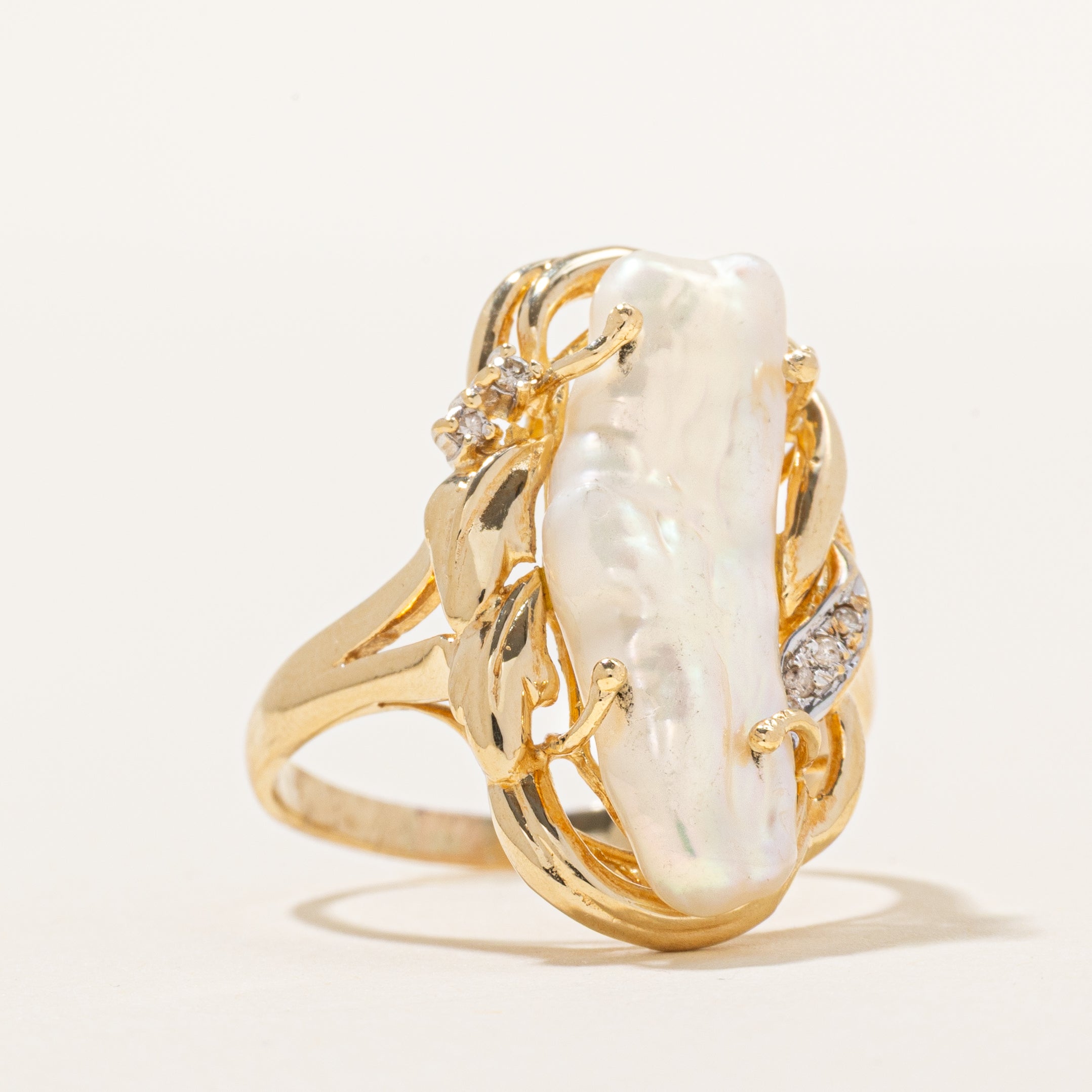 Baroque Pearl & Diamond Cocktail Ring | 0.05ctw | SZ 9.25