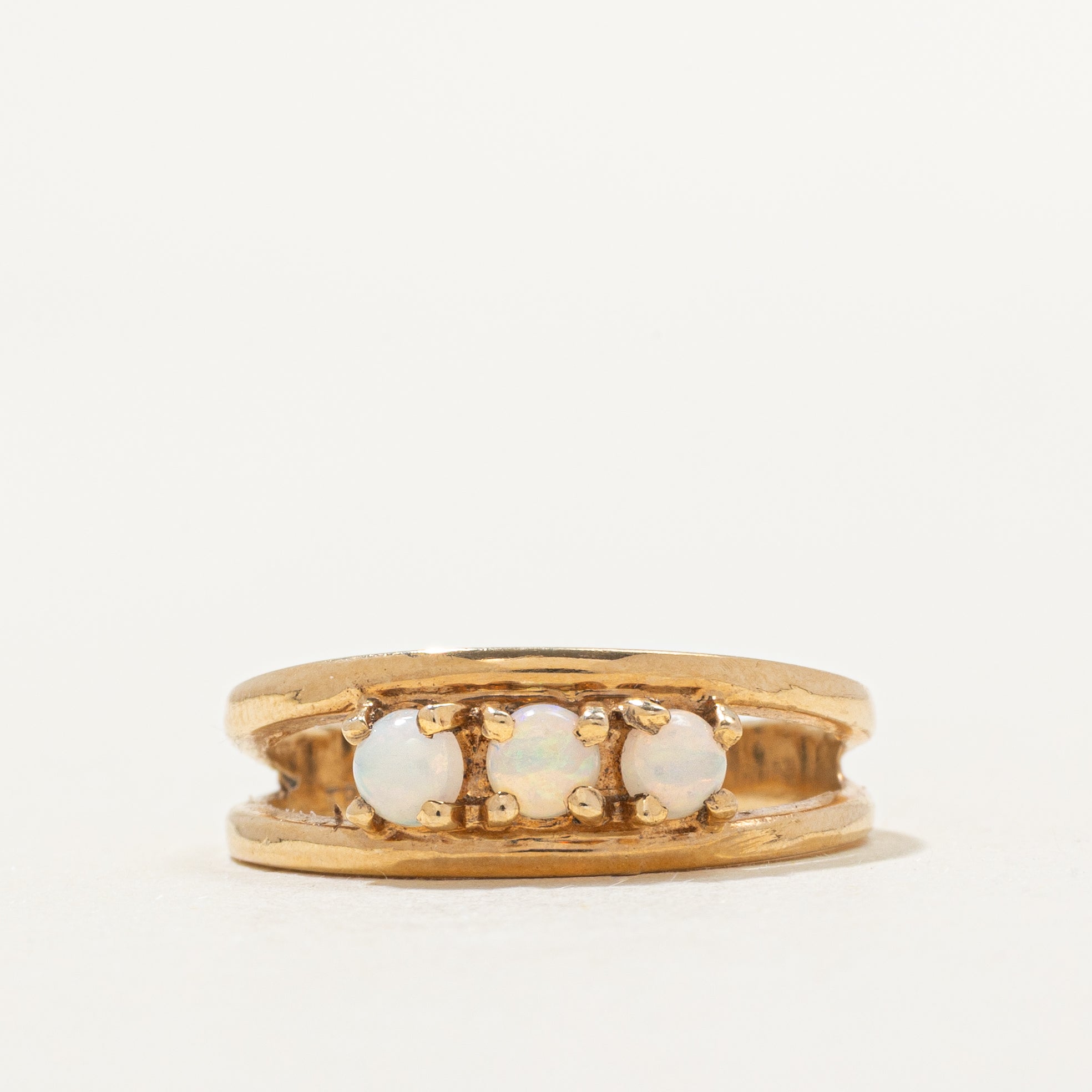 Three Stone Opal Open Shank Ring | 0.21ctw | SZ 6.5