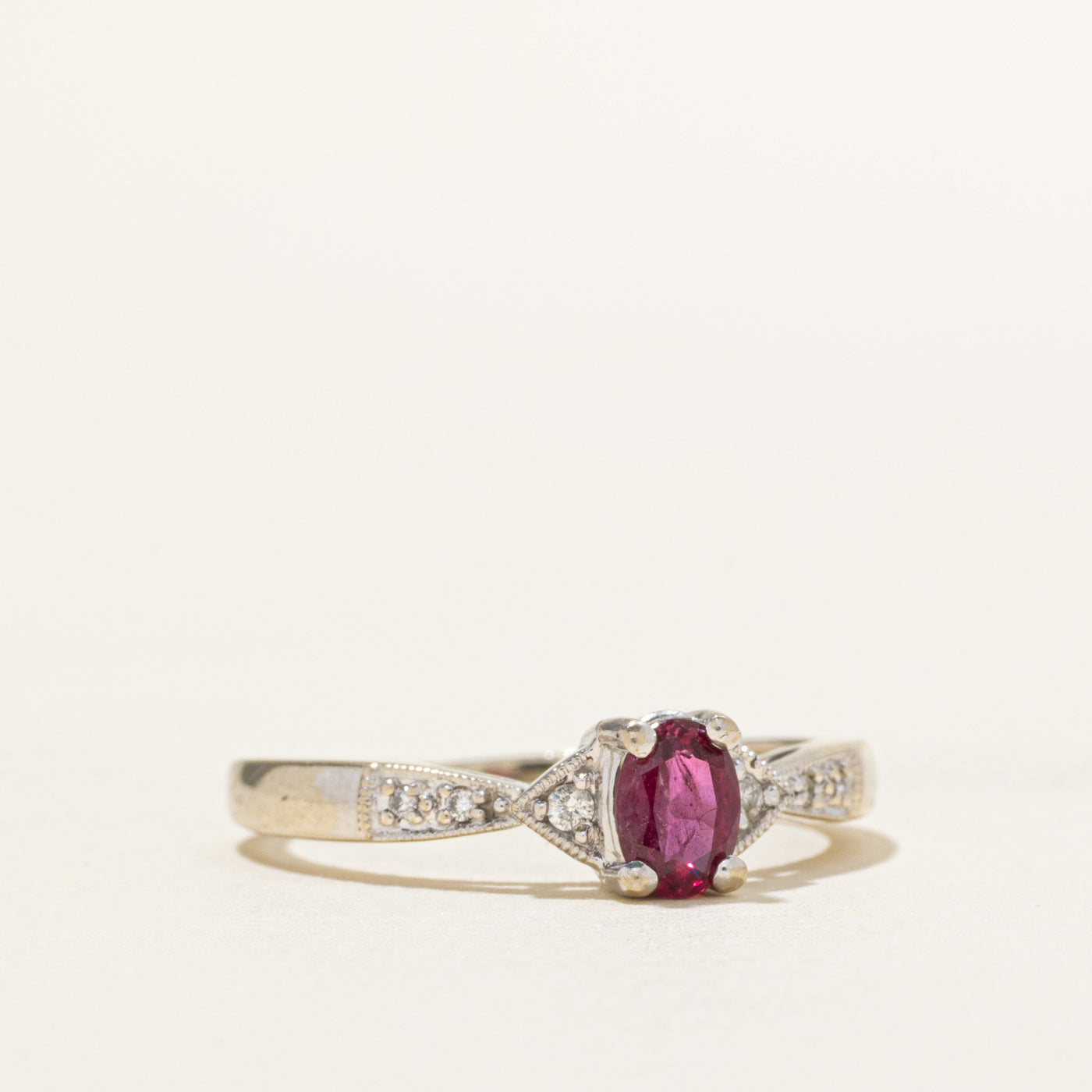 Oval Cut Ruby & Diamond Reverse Tapered Ring | 0.50ct, 0.04ctw | SZ 7.75