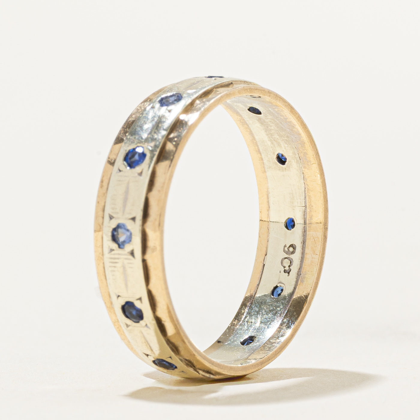 Flush Set Synthetic Sapphire Textured Band | 0.20ctw | SZ 7.5