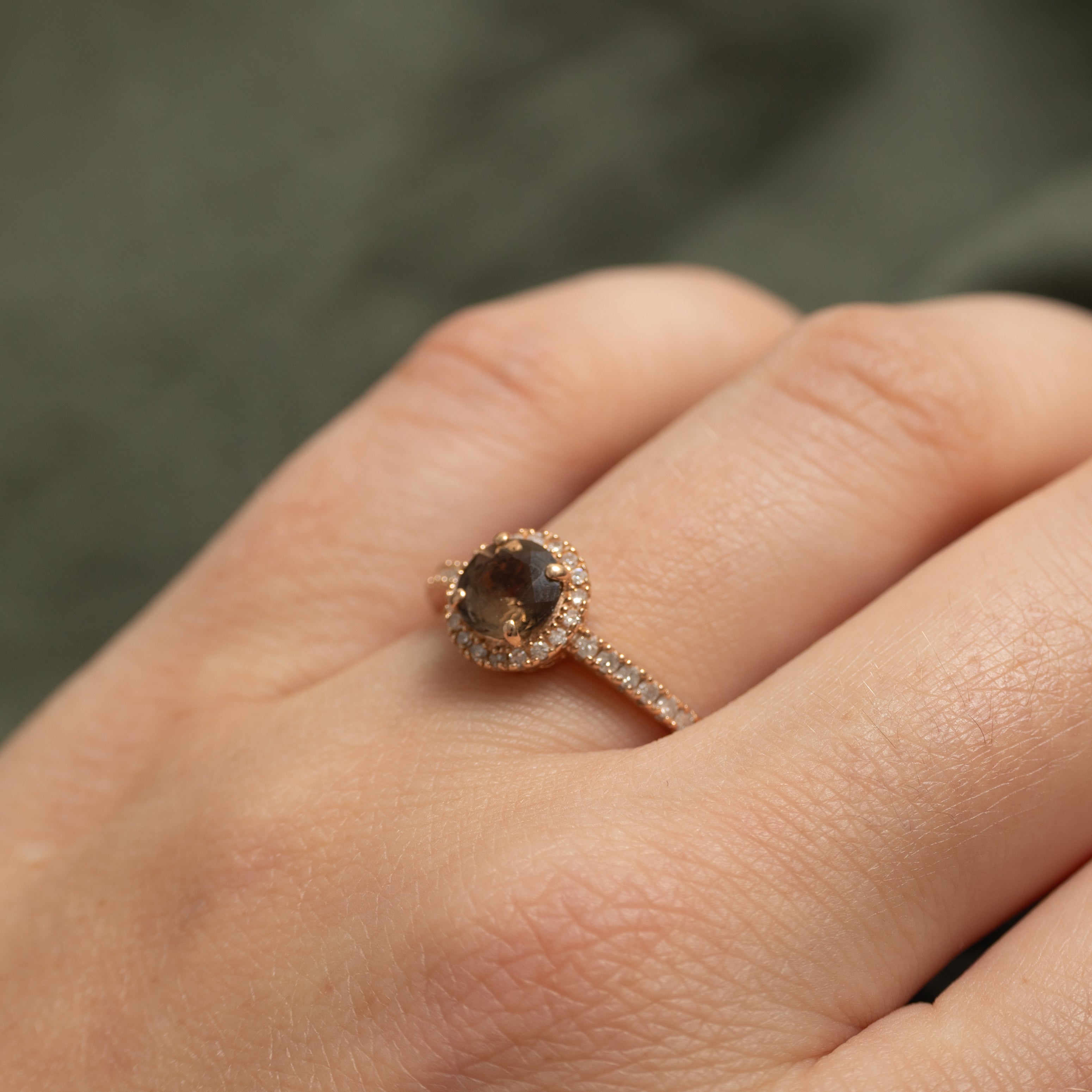 Smoky Quartz & Diamond Halo Ring | 0.75ct, 0.18ctw | SZ 8.5