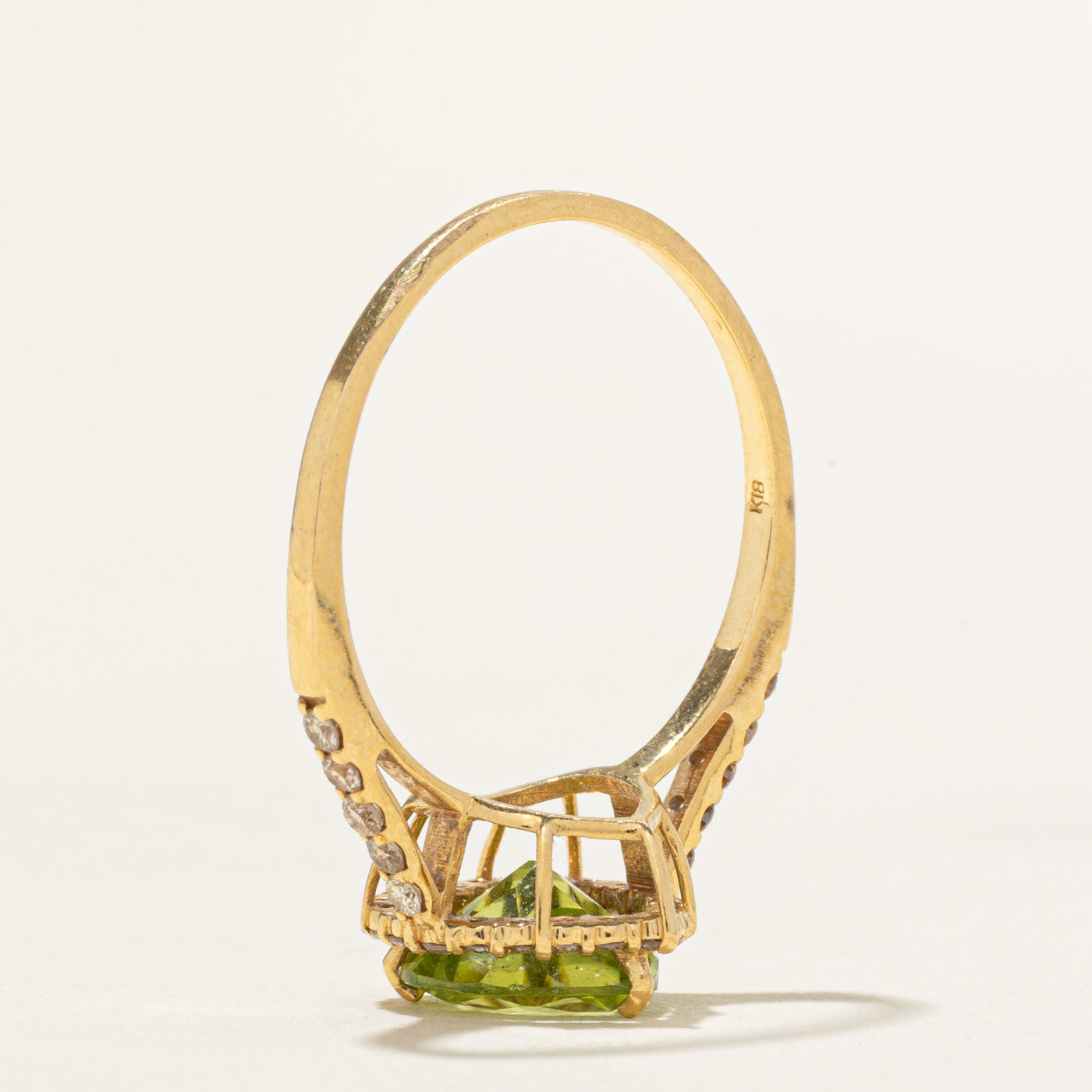 18k Heart Cut Peridot & Chocolate Diamond Halo Ring | 1.50ct, 0.22ctw | SZ 7