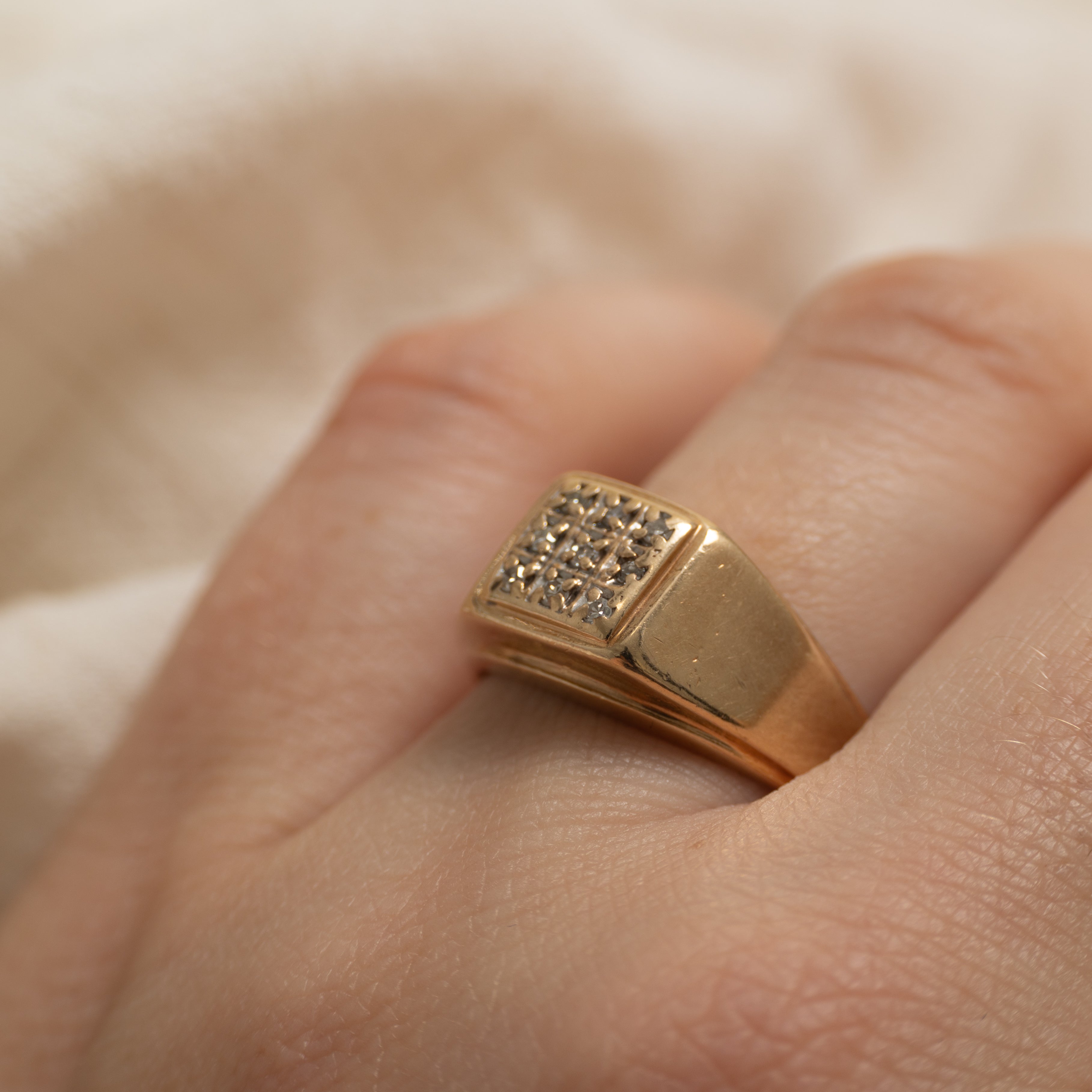 Diamond Grid Signet Ring | SZ 7