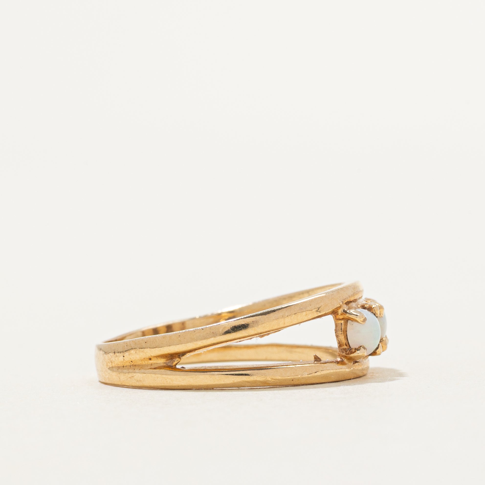 Three Stone Opal Open Shank Ring | 0.21ctw | SZ 6.5