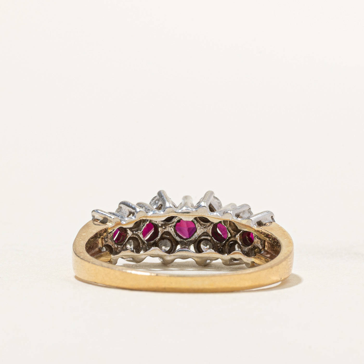 Square Cut Ruby & Diamond Checkerboard Ring | 0.65ctw, 0.36ctw | SZ 8.5