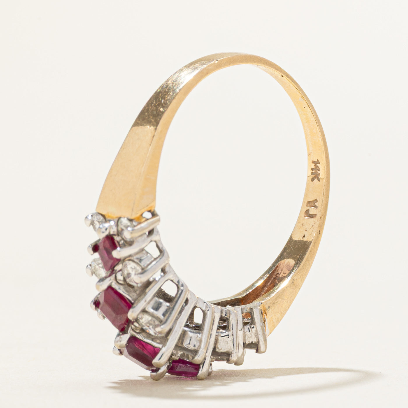 Square Cut Ruby & Diamond Checkerboard Ring | 0.65ctw, 0.36ctw | SZ 8.5