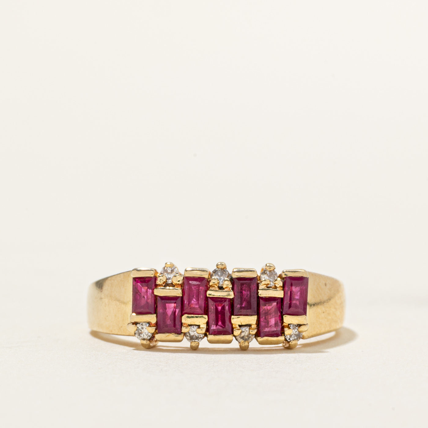Baguette Cut Ruby & Chocolate Diamond Cluster Ring | 0.56ctw, 0.08ctw | SZ 9