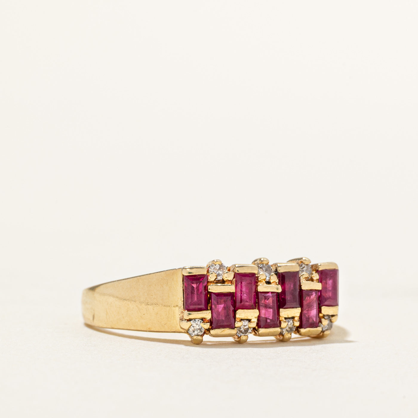 Baguette Cut Ruby & Chocolate Diamond Cluster Ring | 0.56ctw, 0.08ctw | SZ 9