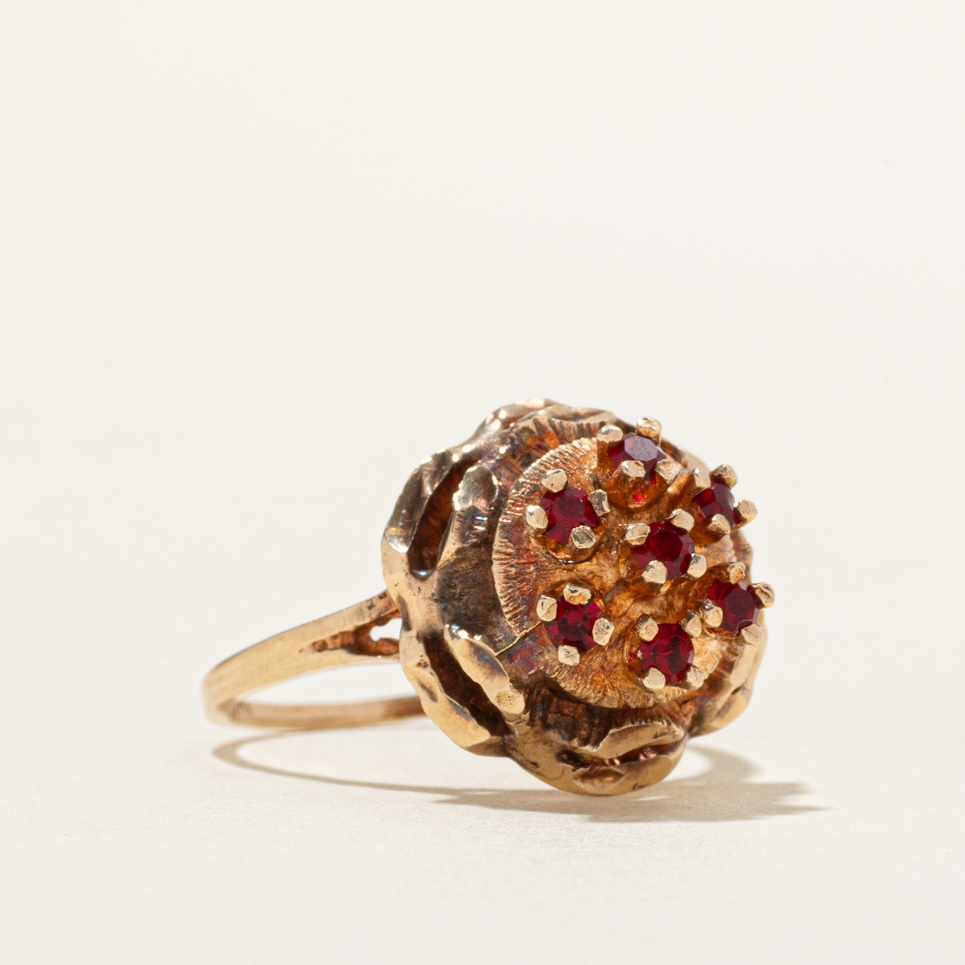 Red Pasté Glass Floral Cocktail Ring | 0.30ctw | SZ 5.25