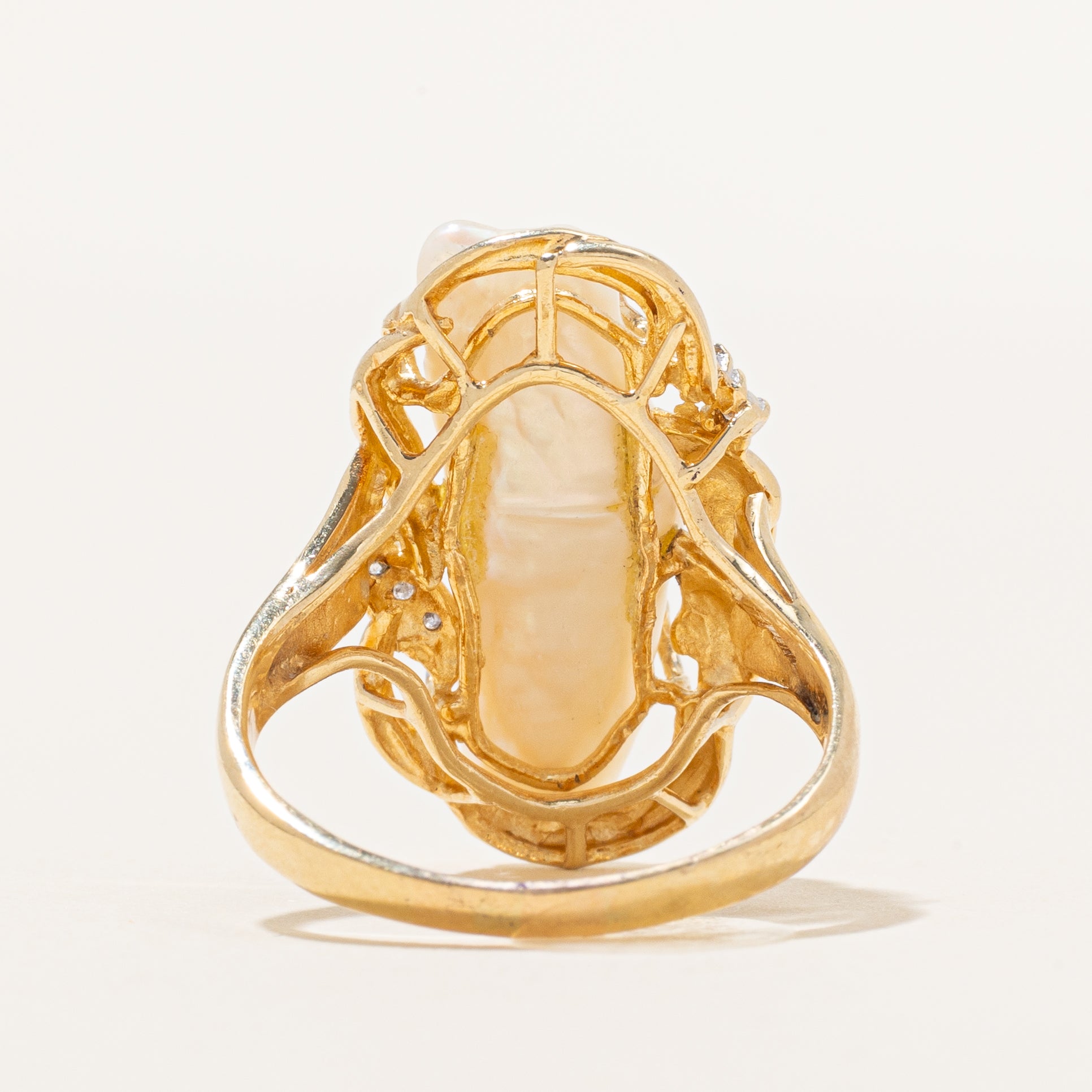 Baroque Pearl & Diamond Cocktail Ring | 0.05ctw | SZ 9.25