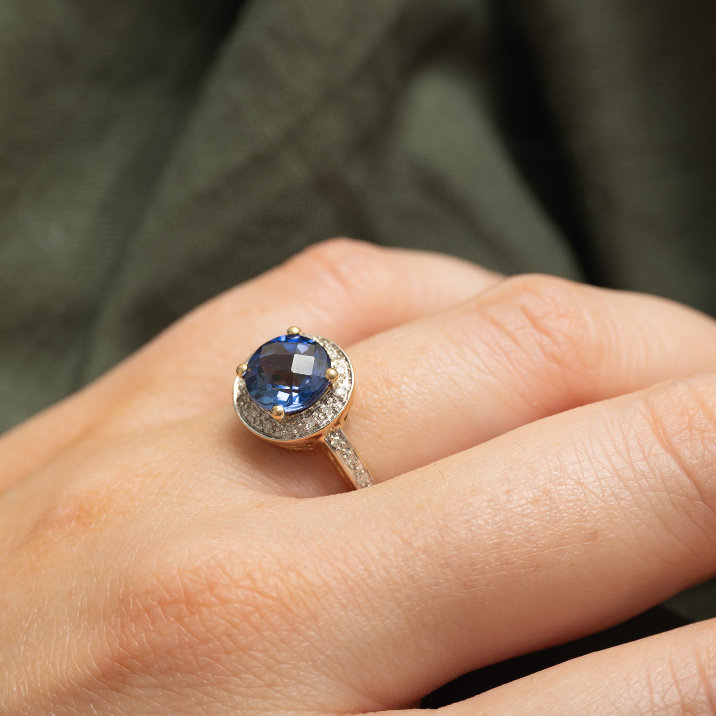 Synthetic Sapphire & Diamond Halo Ornate Ring | 2.50ct, 0.07ct | SZ 6.5