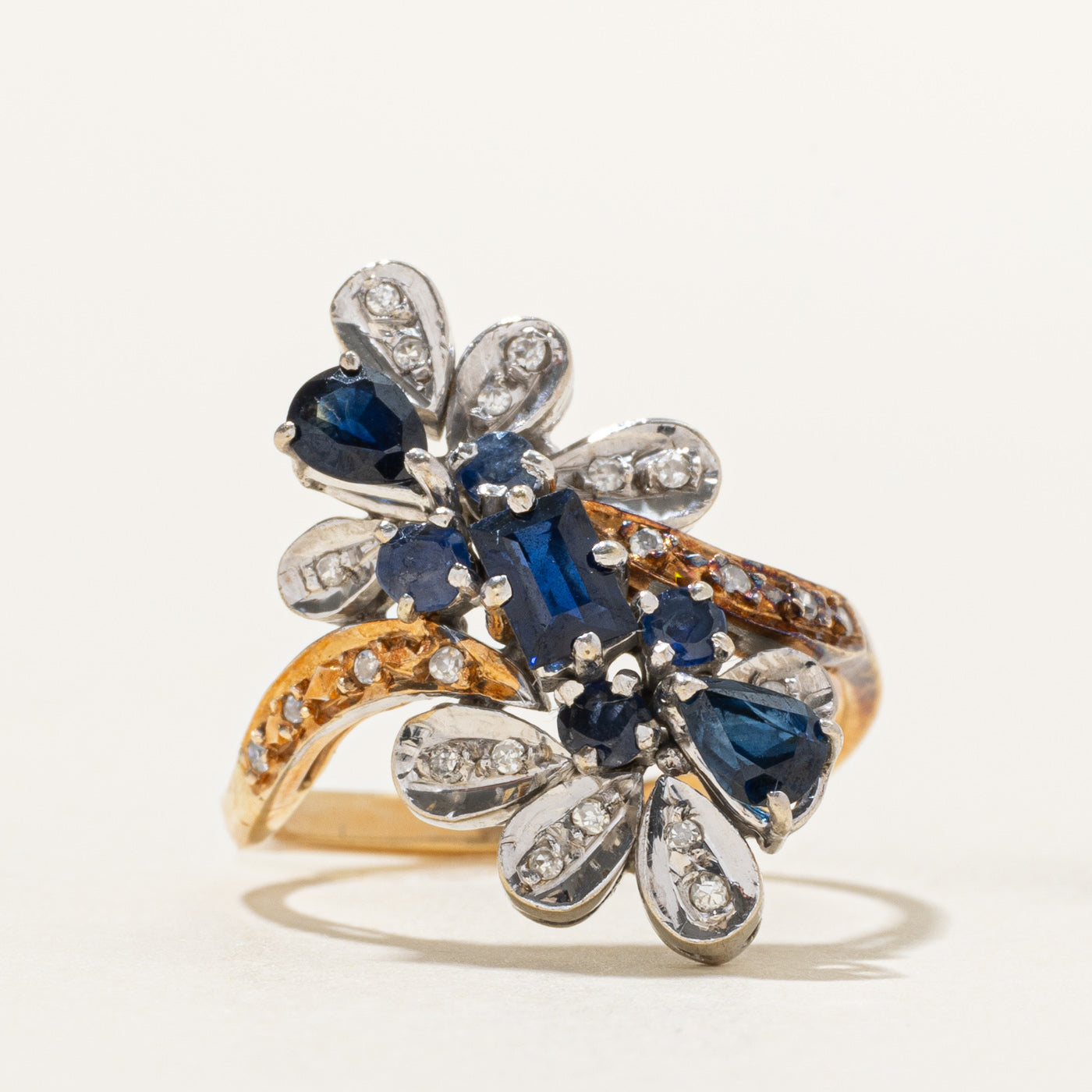 Sapphire & Diamond Ornate Floral Cluster Ring | 1.10ctw, 0.10ct | SZ 6.5