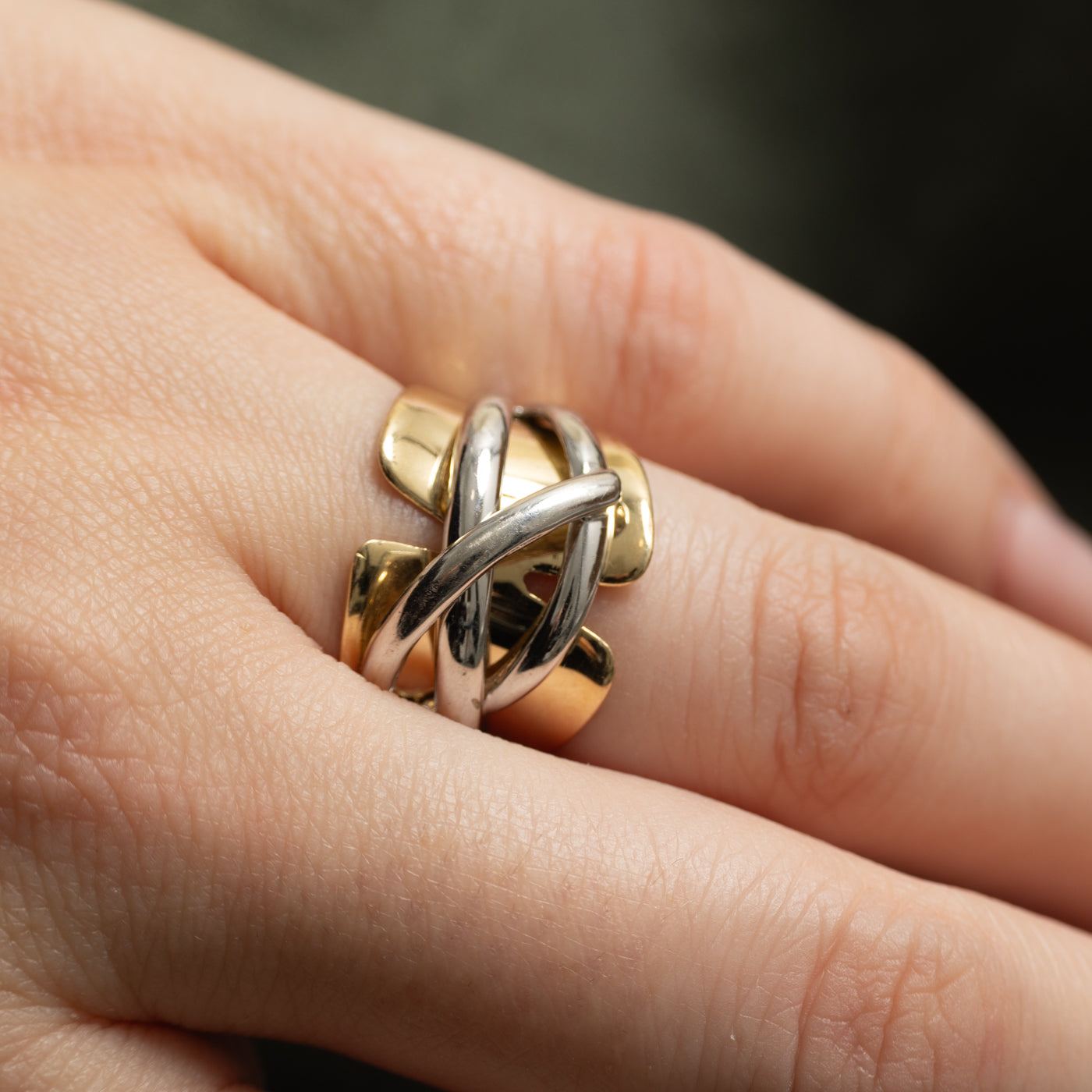 14k Yellow & White Gold Cross Over Ring | SZ 5.25