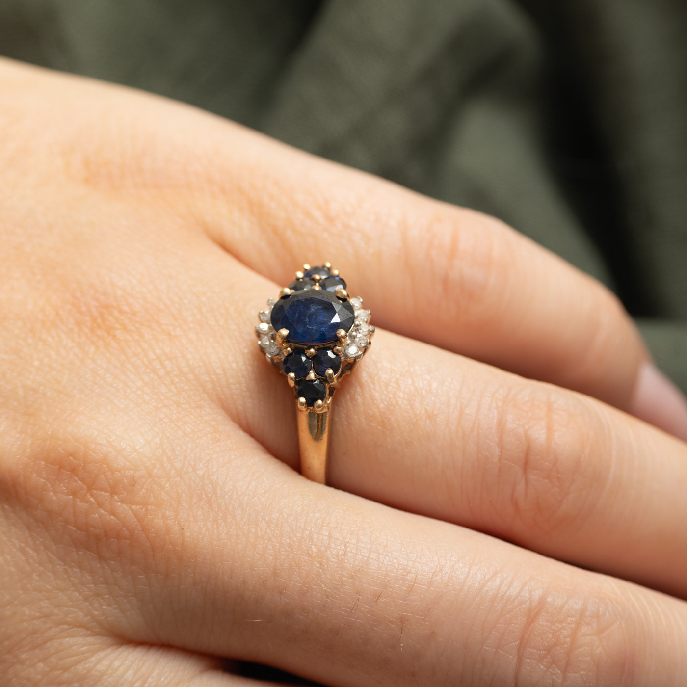 Oval Cut Sapphire & Diamond Semi Halo Ring | 1.85ctw, 0.05ct | SZ 9