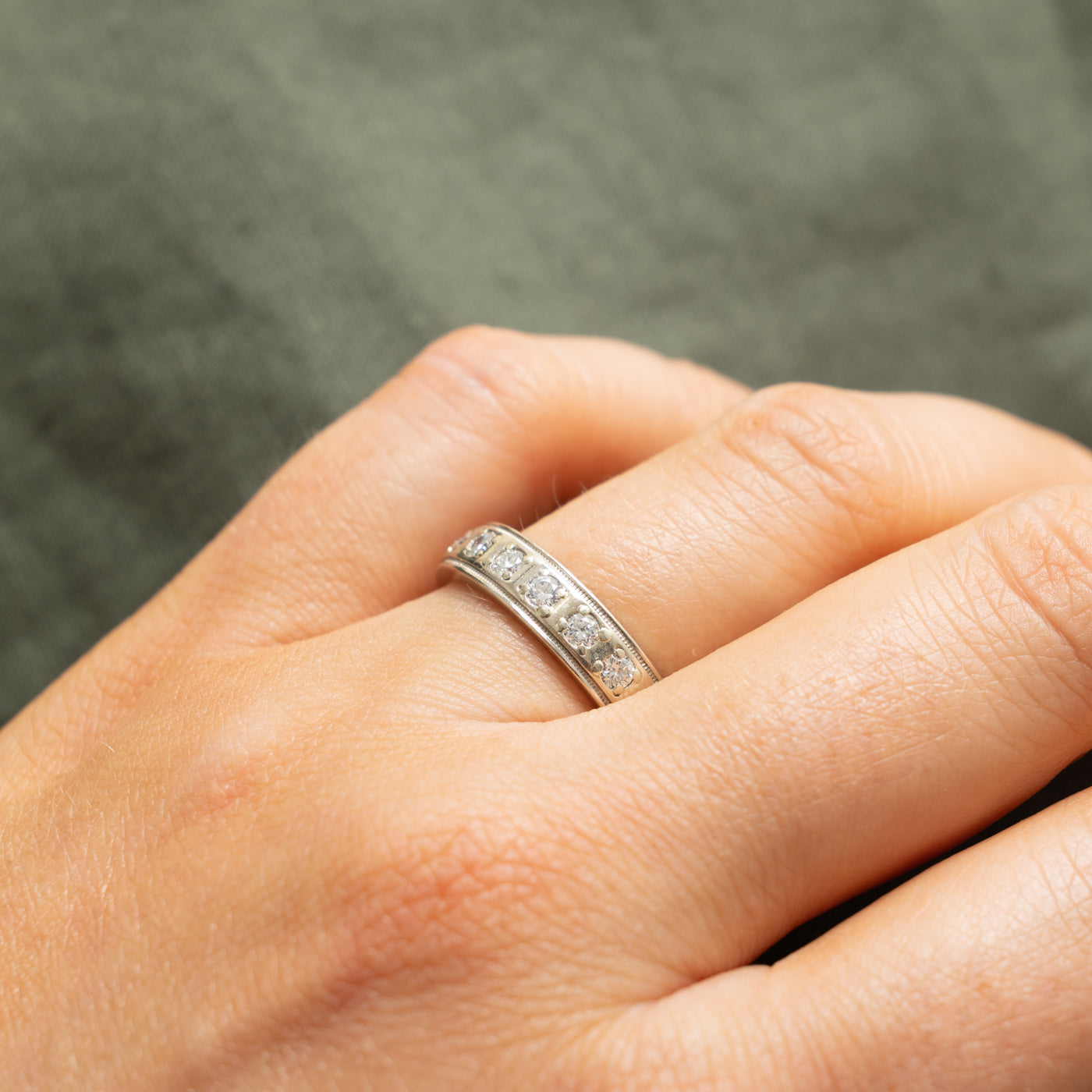 Semi Eternity Diamond Milgrained Band | 0.35ctw | 4.65mm | SZ 7.5