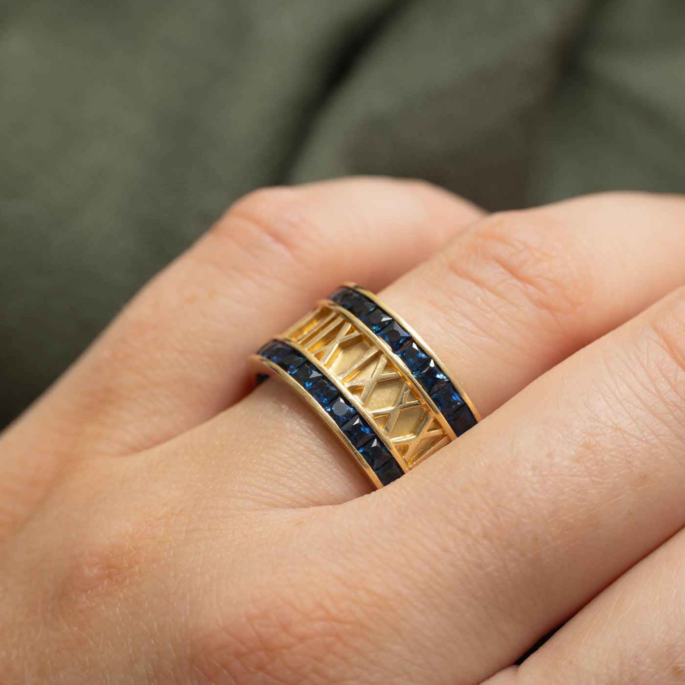 18k Multi Row Sapphire Roman Numerals Band | 3.50ctw | SZ 8.75