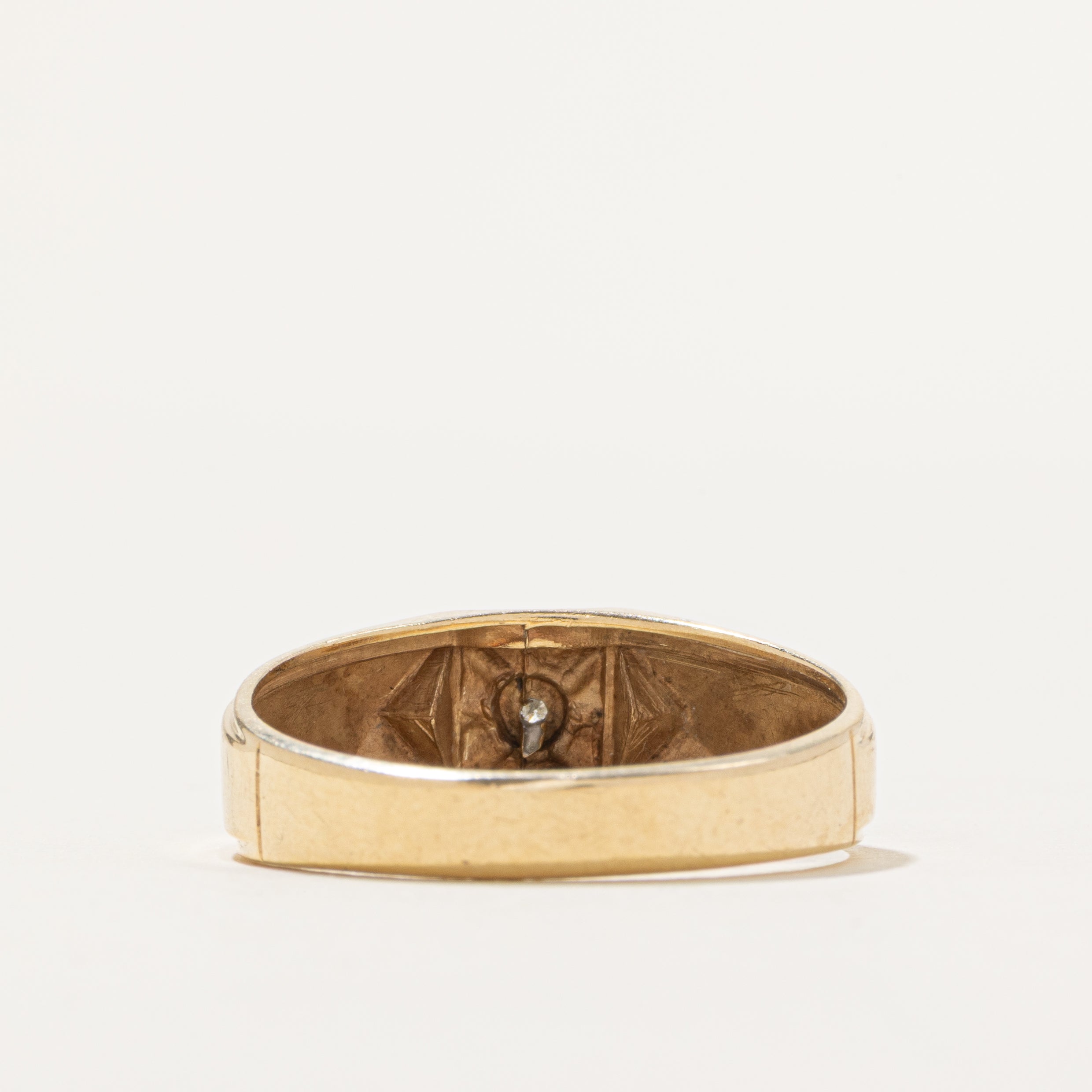 10k Diamond "X" Grooved Signet Ring | SZ 11