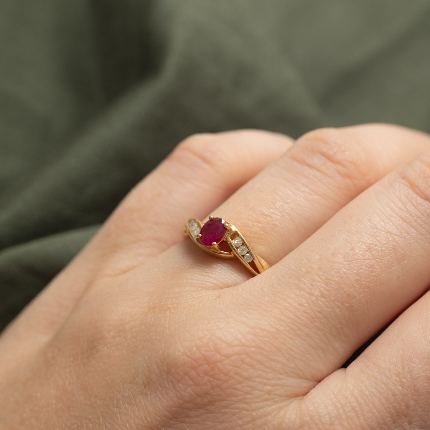 Oval Cut Ruby & Diamond Bypass Ring | 0.30ct, 0.06ctw | SZ 7