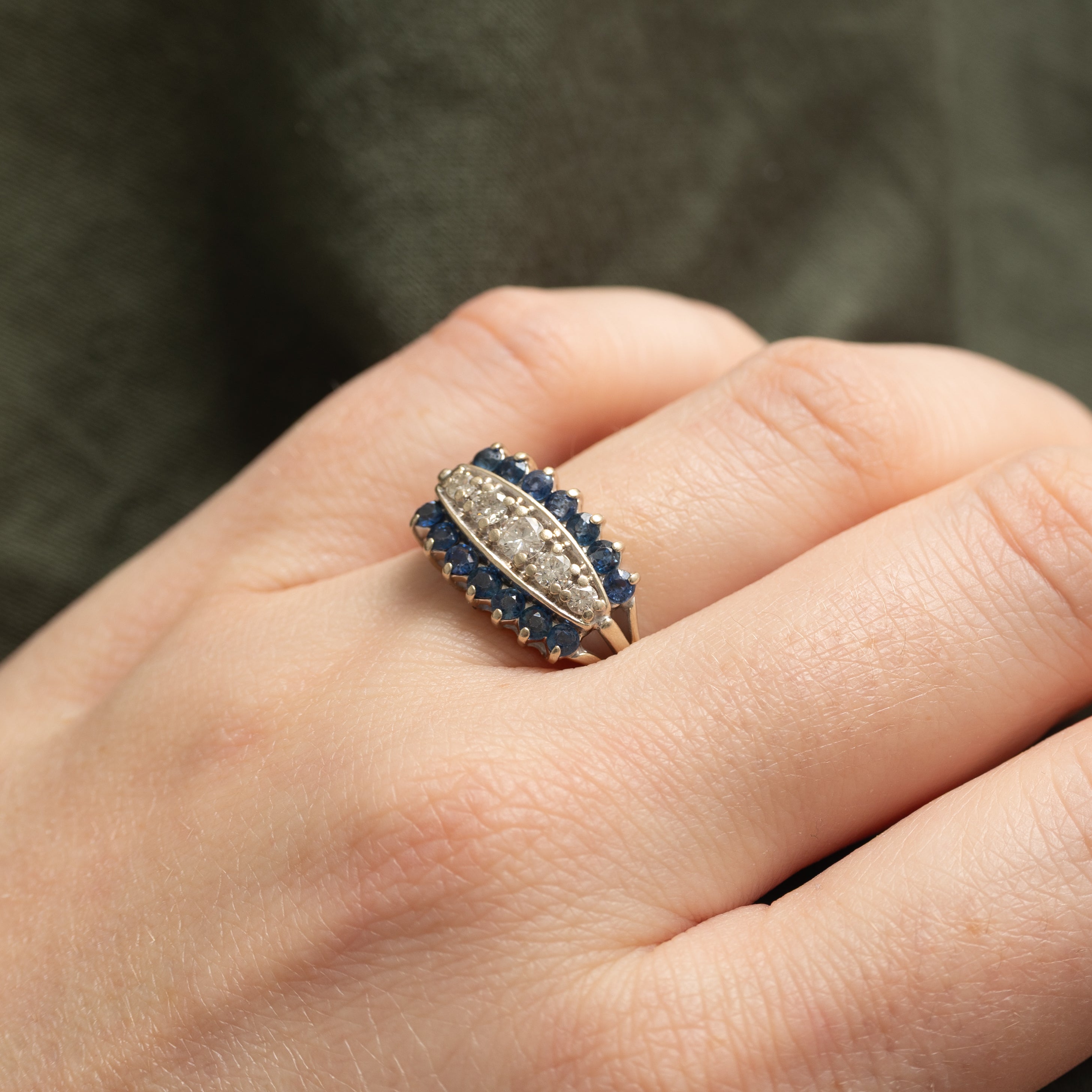 Multi Row Diamond & Sapphire Tapered Ring | 0.28ctw, 0.7ctw | SZ 7.75 |