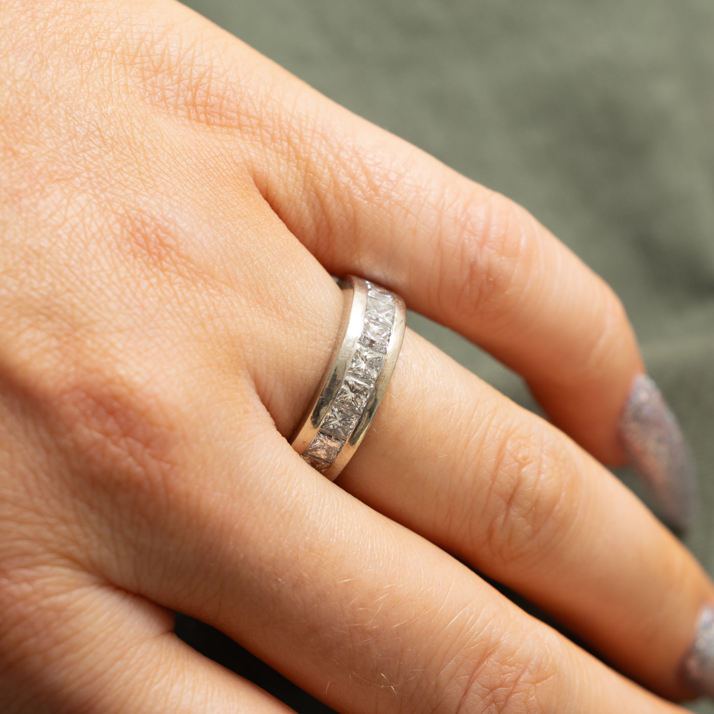 14k Semi Eternity Princess Cut Diamond Band | 1.60ctw | 6.05mm | SZ 6.5