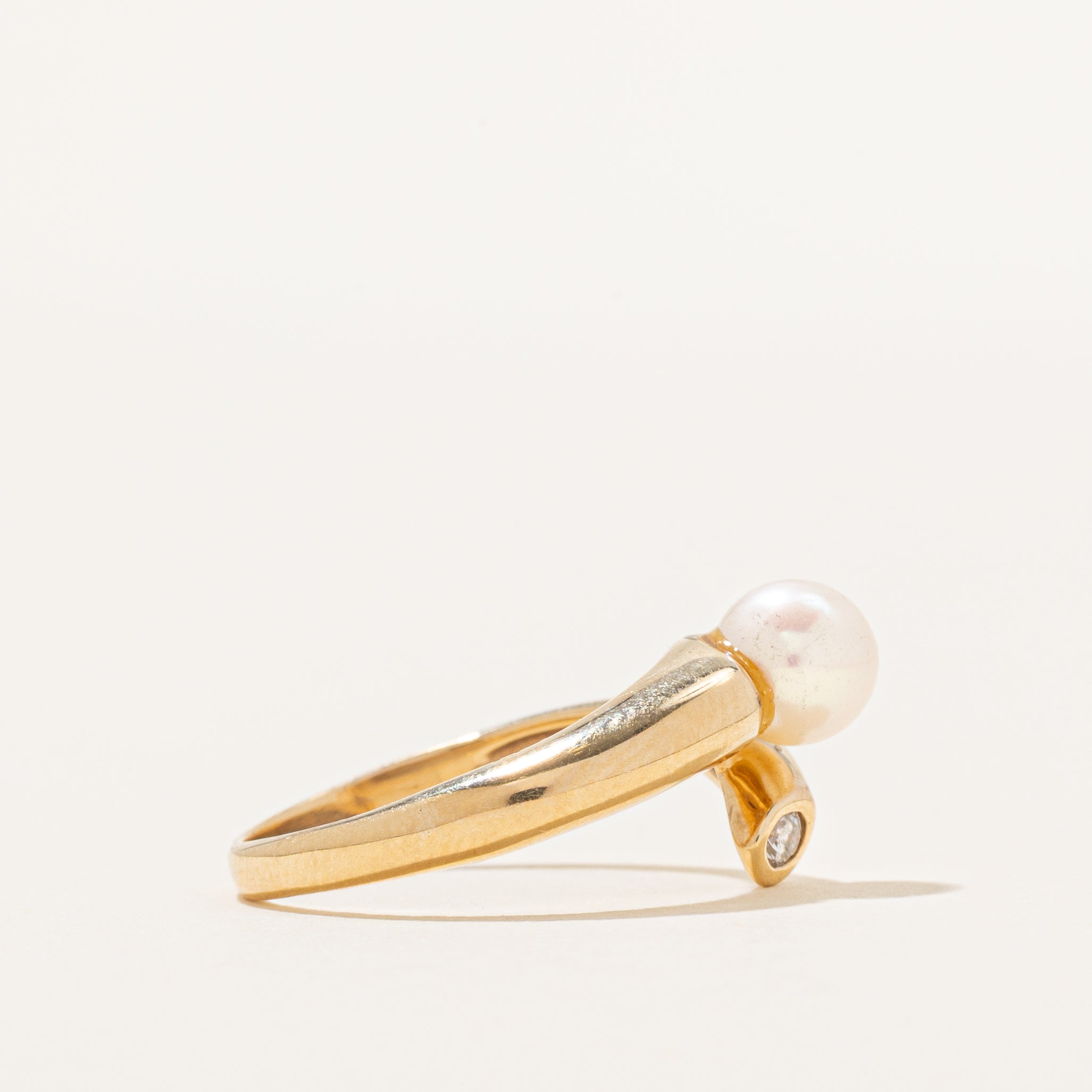 Bypass Diamond & Pearl Ring | 0.04ct | SZ 6