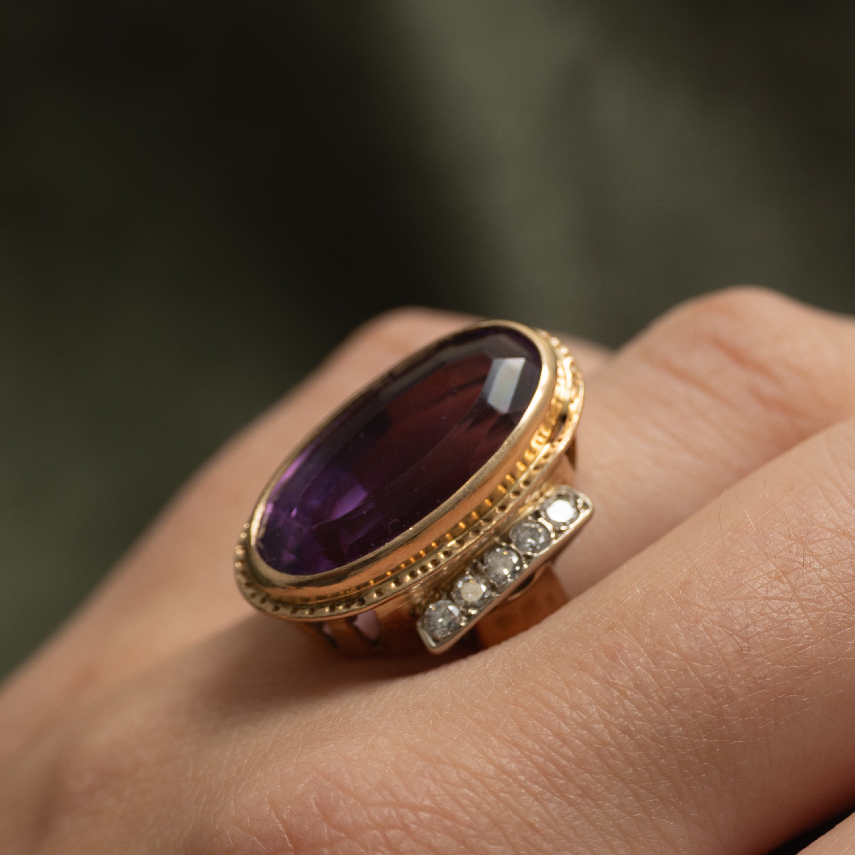 Bezel Set Amethyst & Diamond Cocktail Ring | 10.40ct, 0.40ctw | SZ 6.5