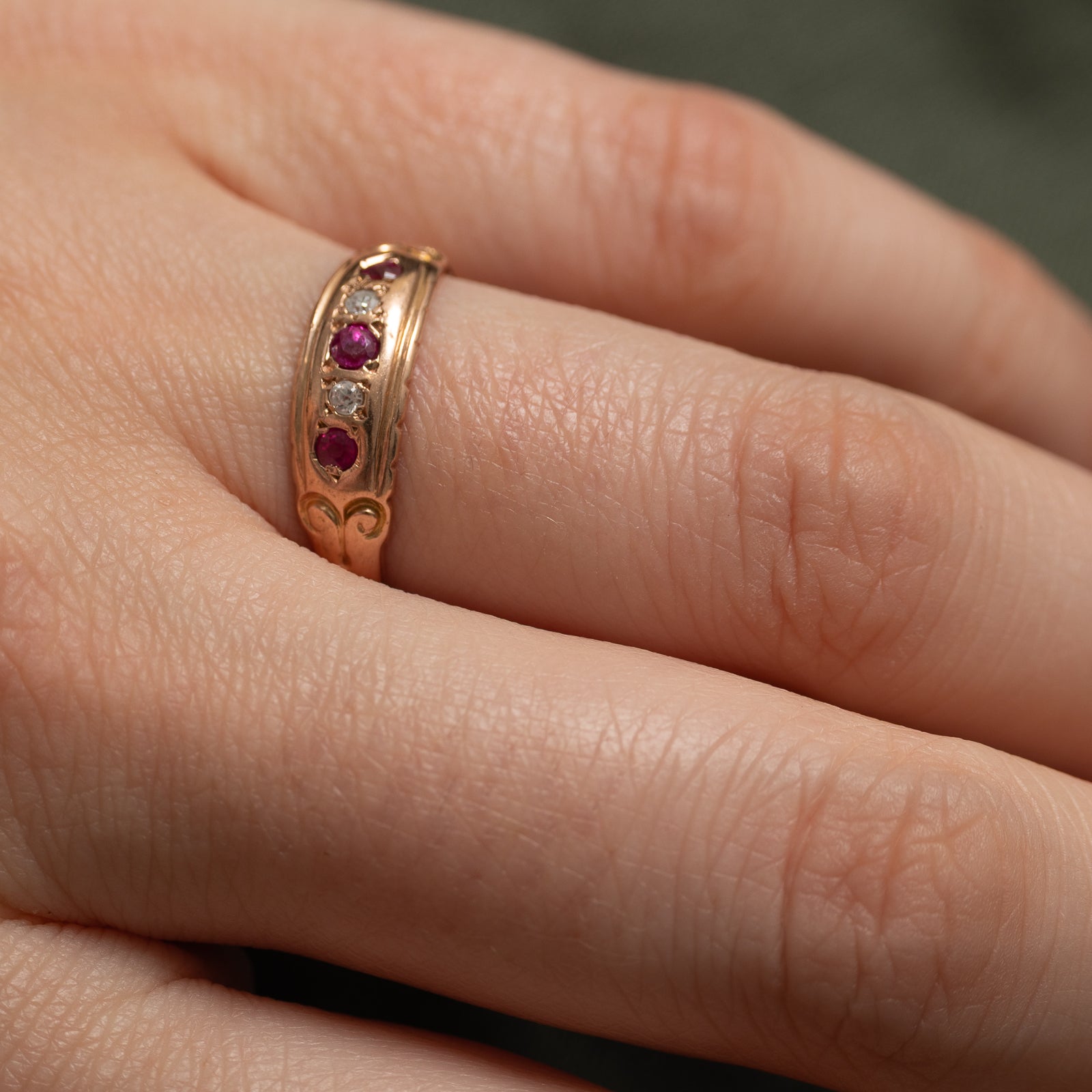1913 Chester Ruby & Diamond Ring | 0.015ctw, 0.01ctw | SZ 7