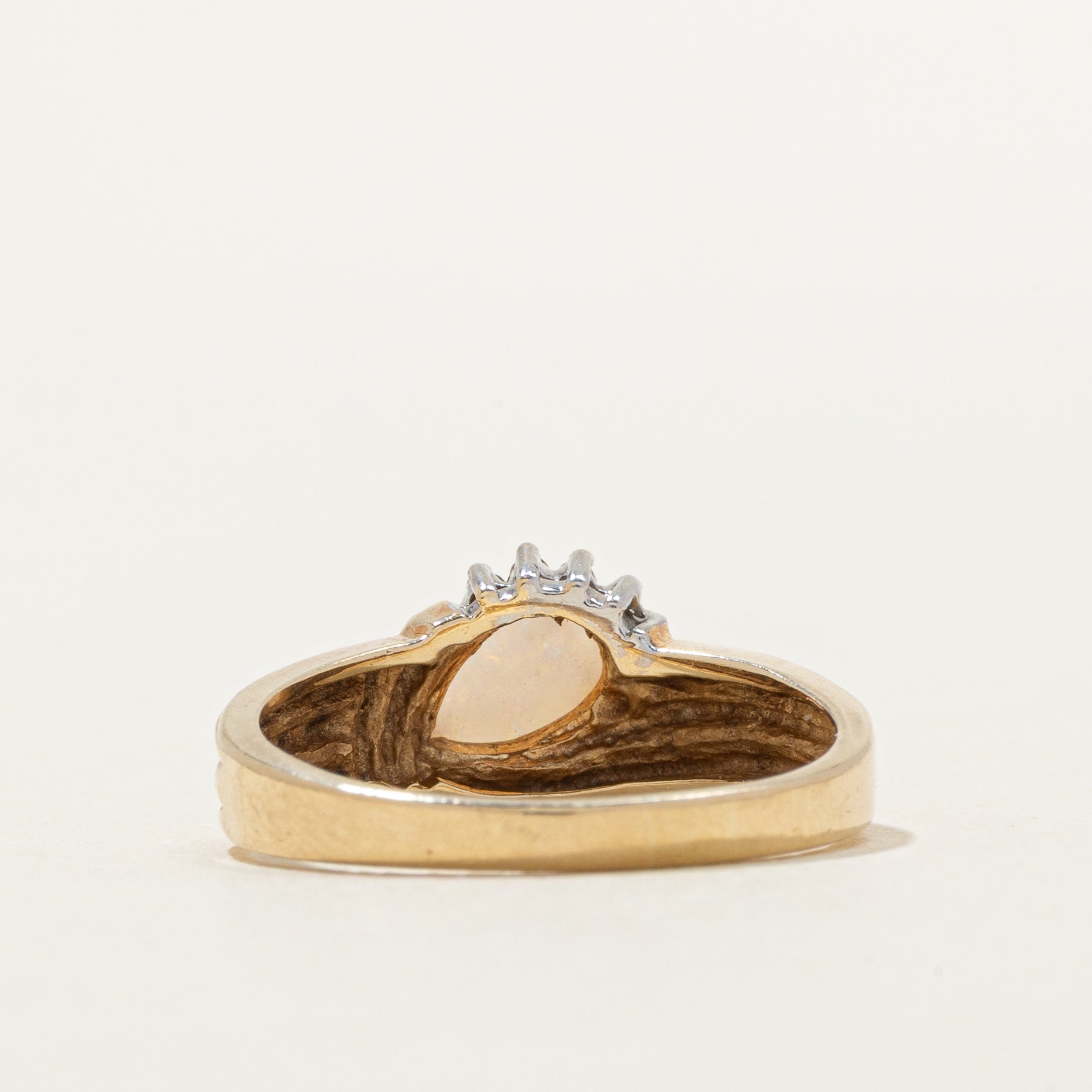 Pear Cut Opal & Diamond Grooved Ring | 0.19ct, 0.03ctw | SZ 7.25