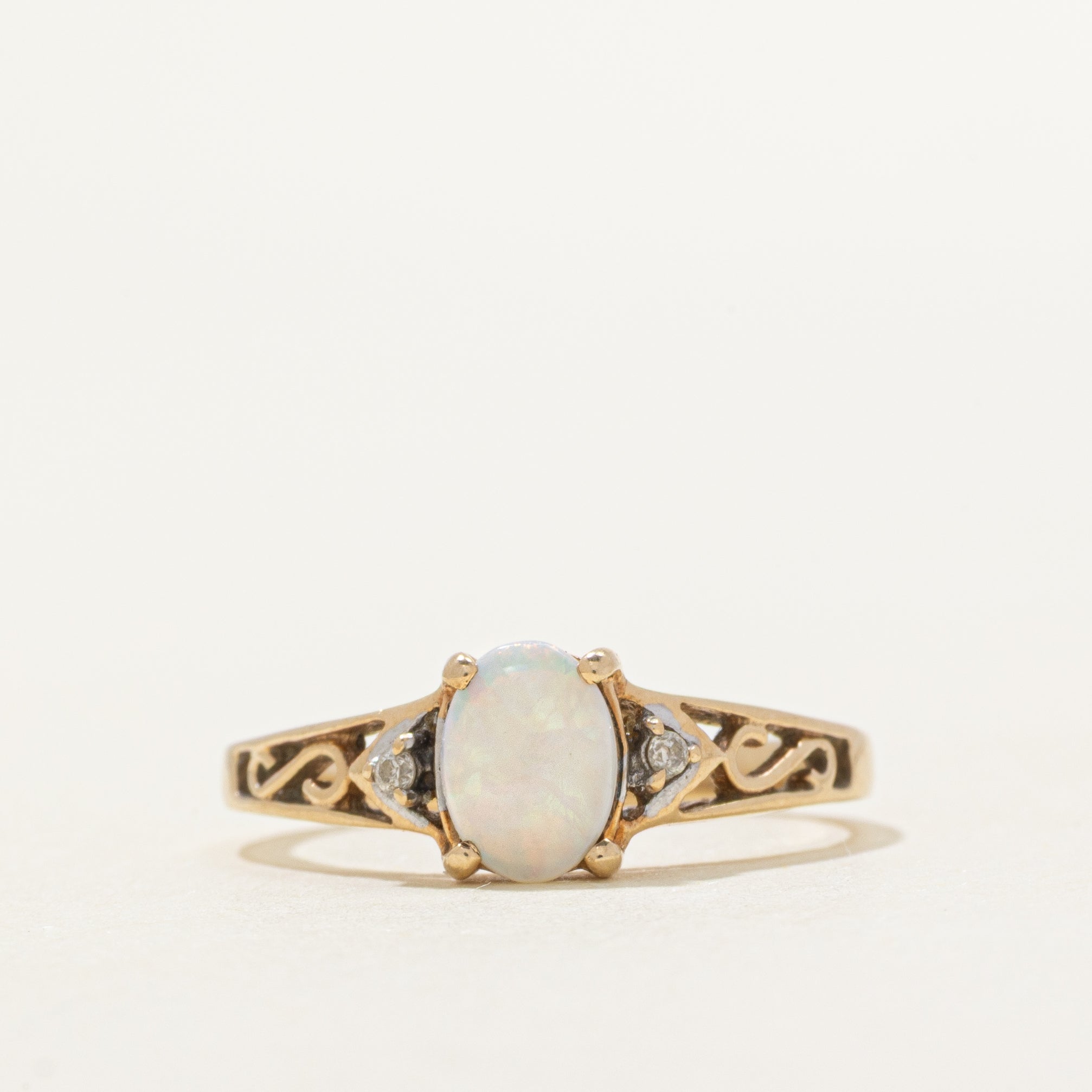 Cabochon Opal & Diamond Scrollwork Ring | 0.27ct, 0.01ctw | SZ 6