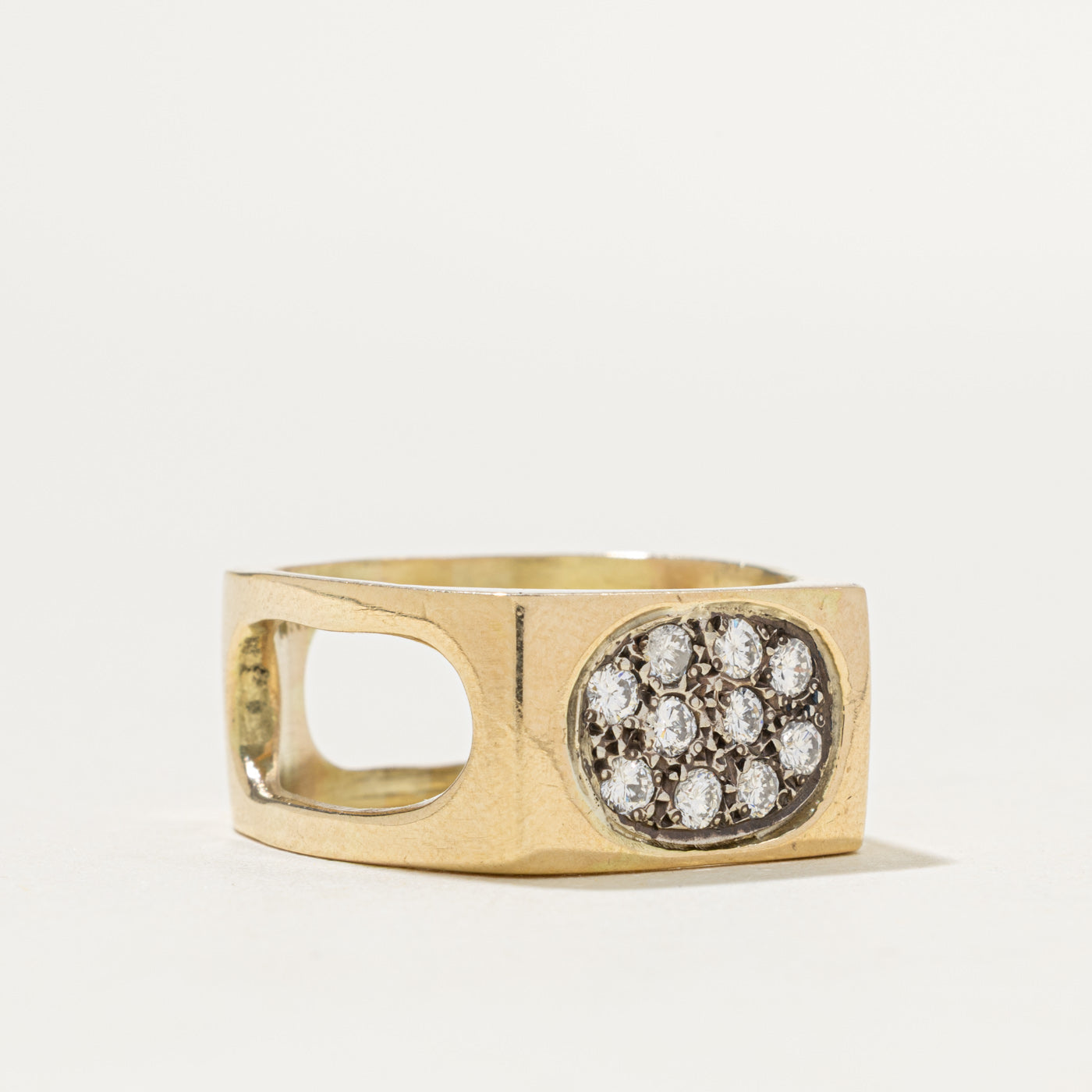 14k Pave Set Diamond Cluster Architectural Cigar Band | 0.30ctw | 10.0mm | SZ 9.5
