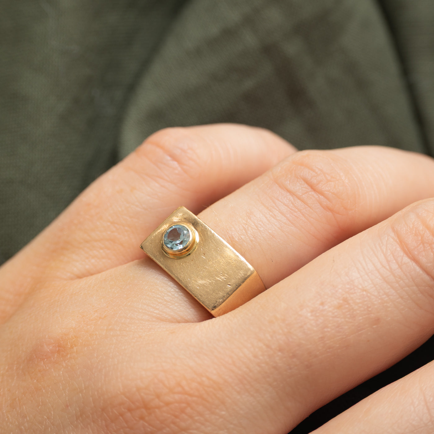 Bezel Set Blue Topaz Chunky Soft Square Band | 0.30ct | SZ 6.75