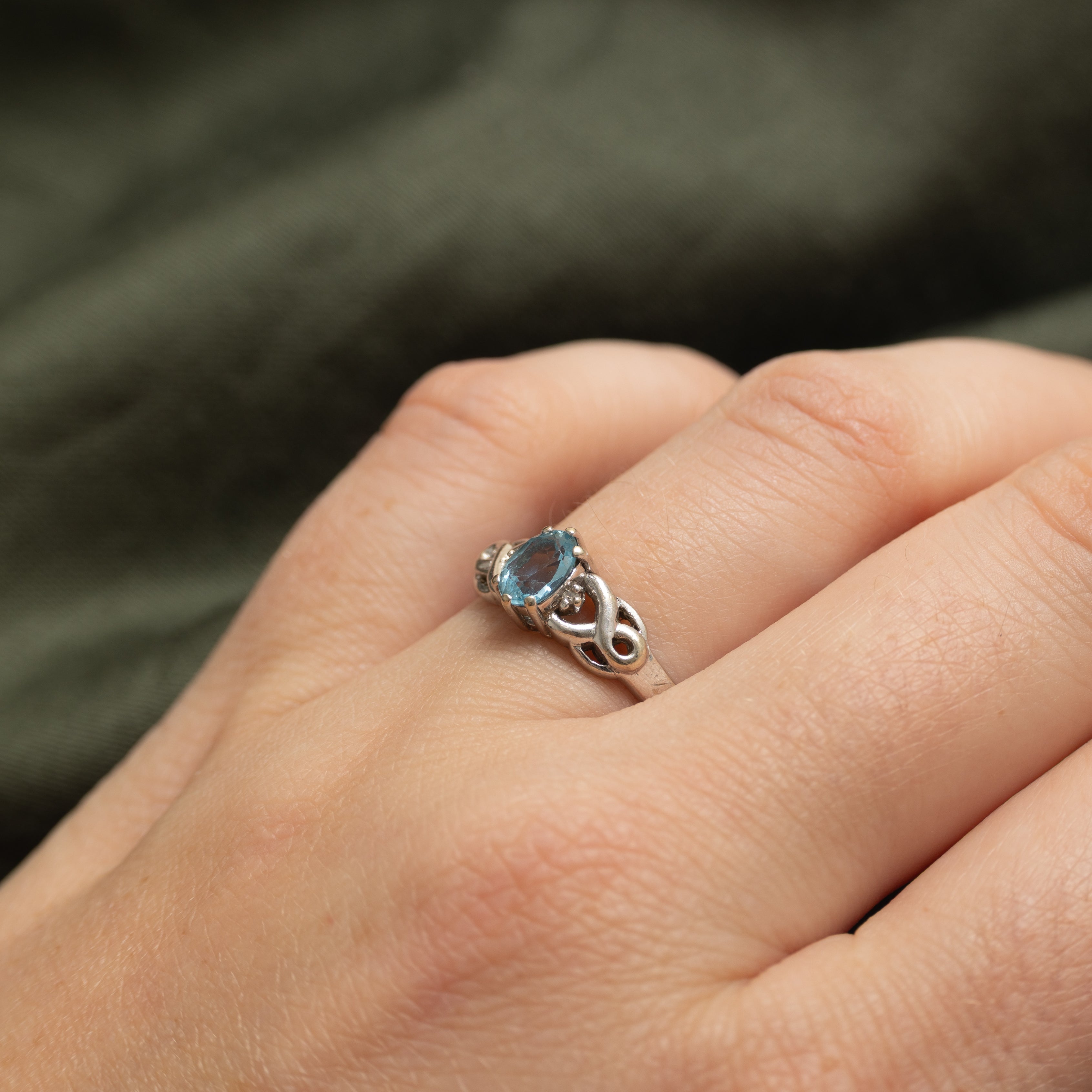 Blue Topaz & Diamond Twisted Ring | 0.40ct, 0.01ctw | SZ 6.25