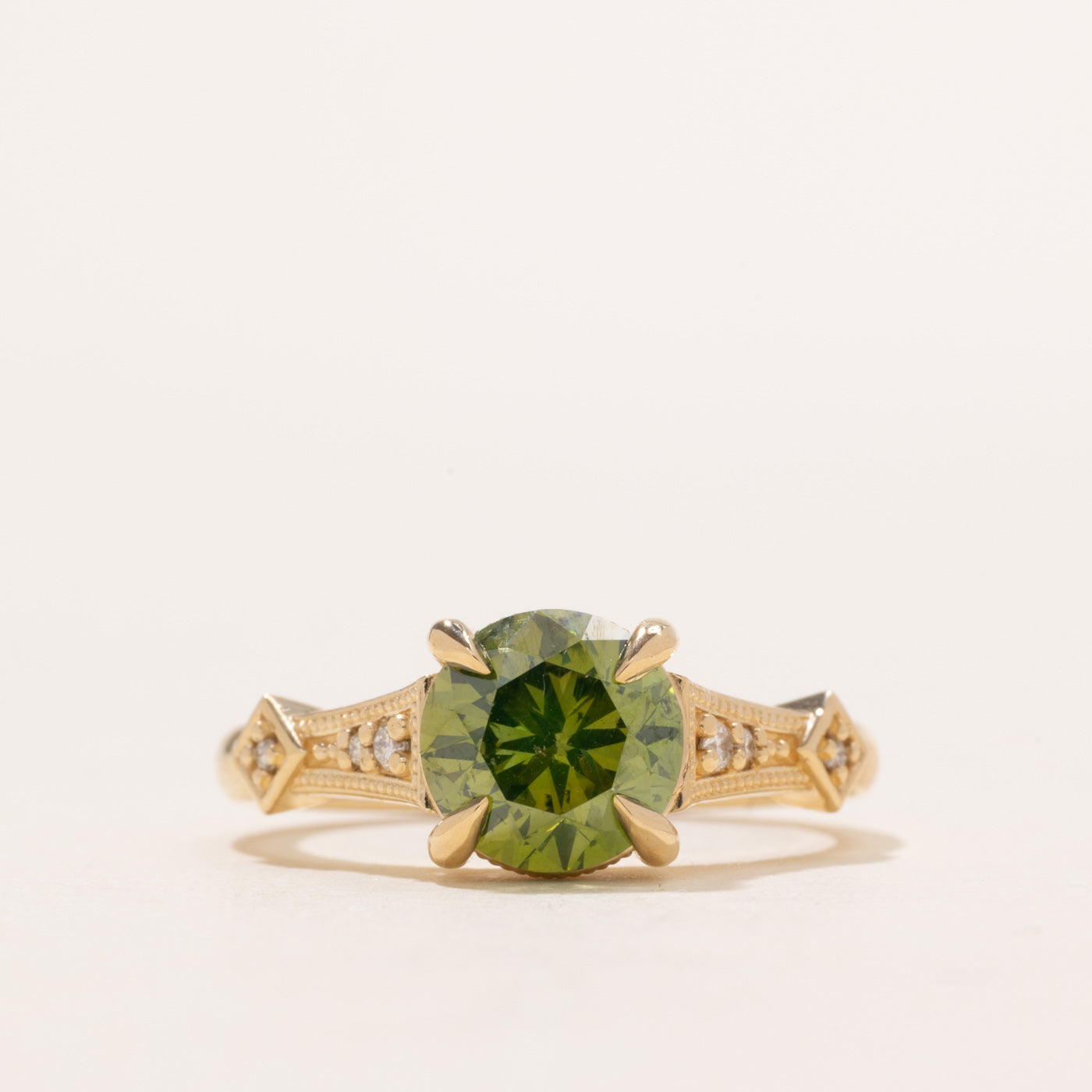 '100 Ways' Enhanced Fancy Vivid Yellow-Green Natural Diamond Claw Set Ring | 2.06ctw | SZ 6.75