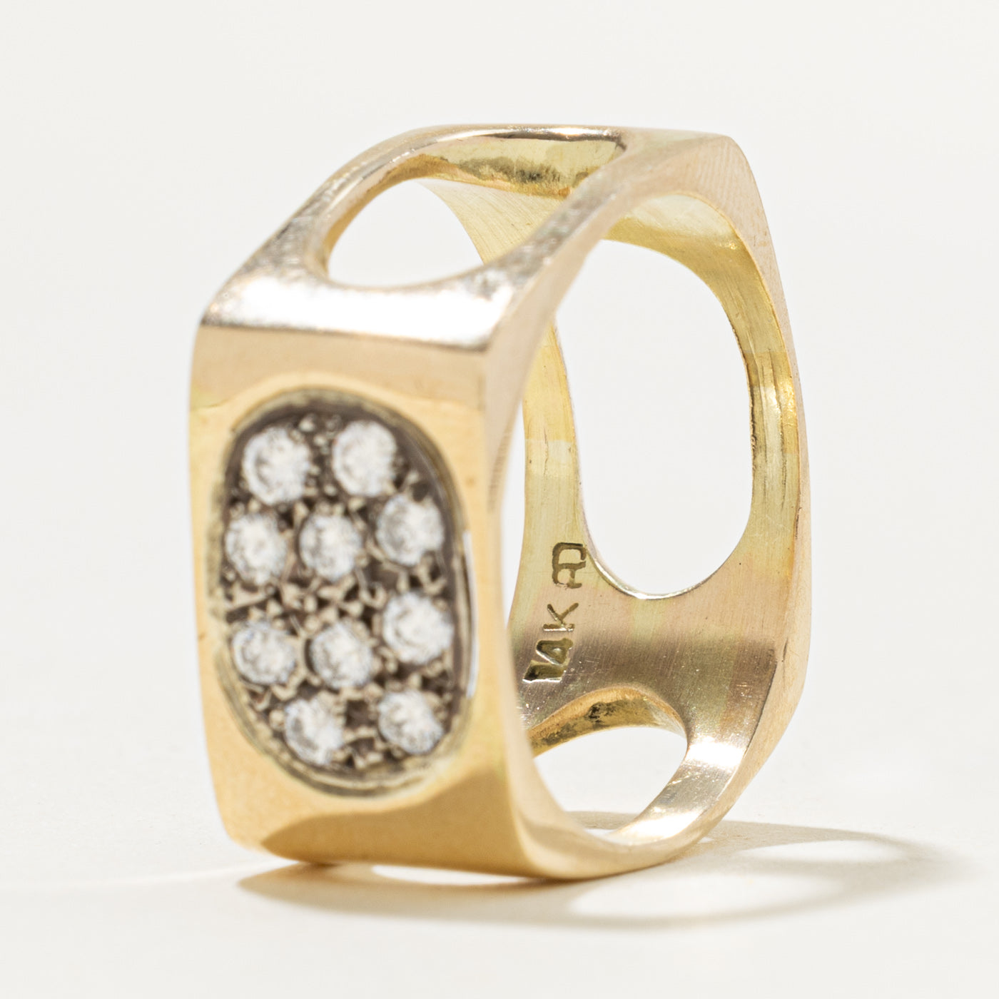 14k Pave Set Diamond Cluster Architectural Cigar Band | 0.30ctw | 10.0mm | SZ 9.5
