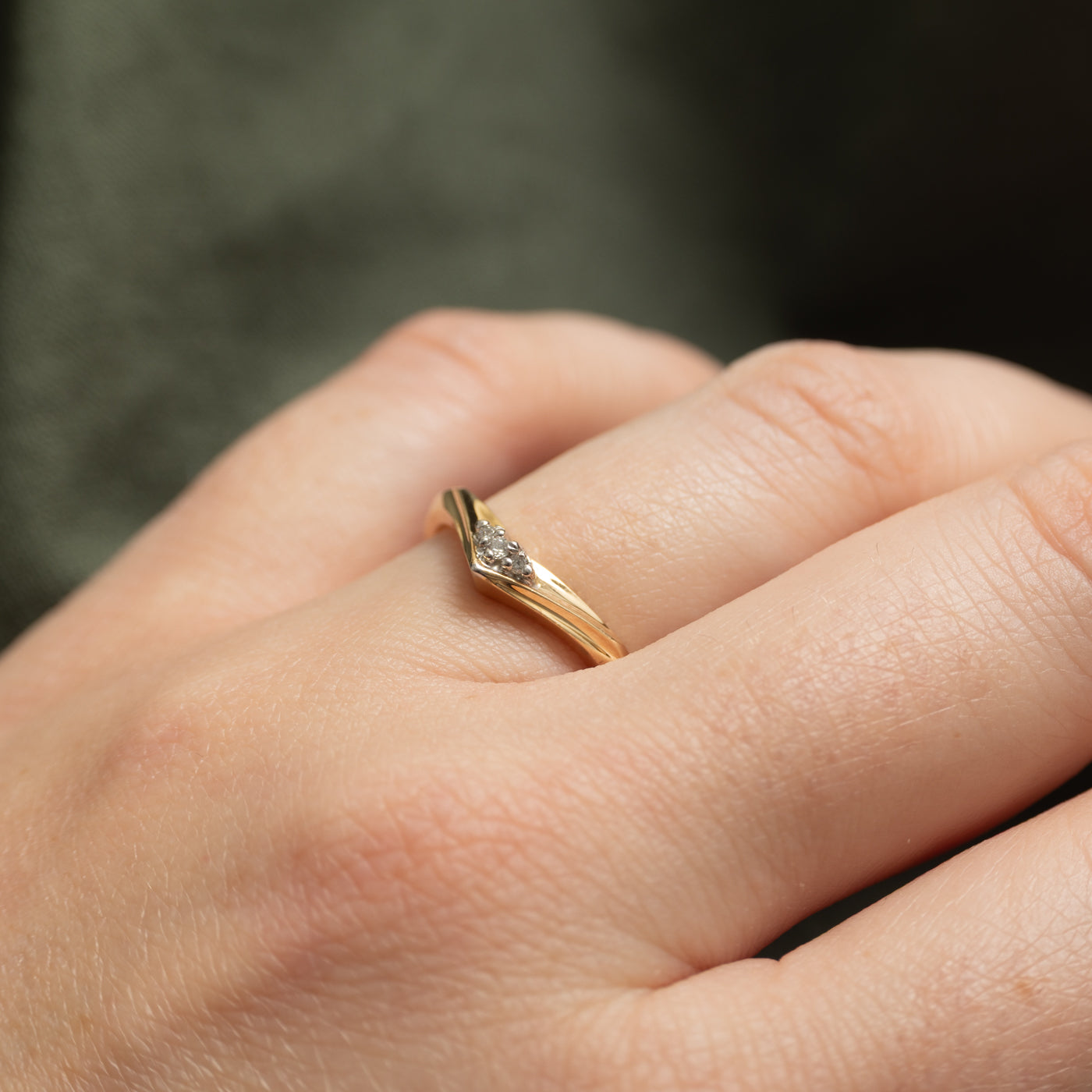 Yellow Gold Diamond Cluster Chevron Ring | SZ 6.75