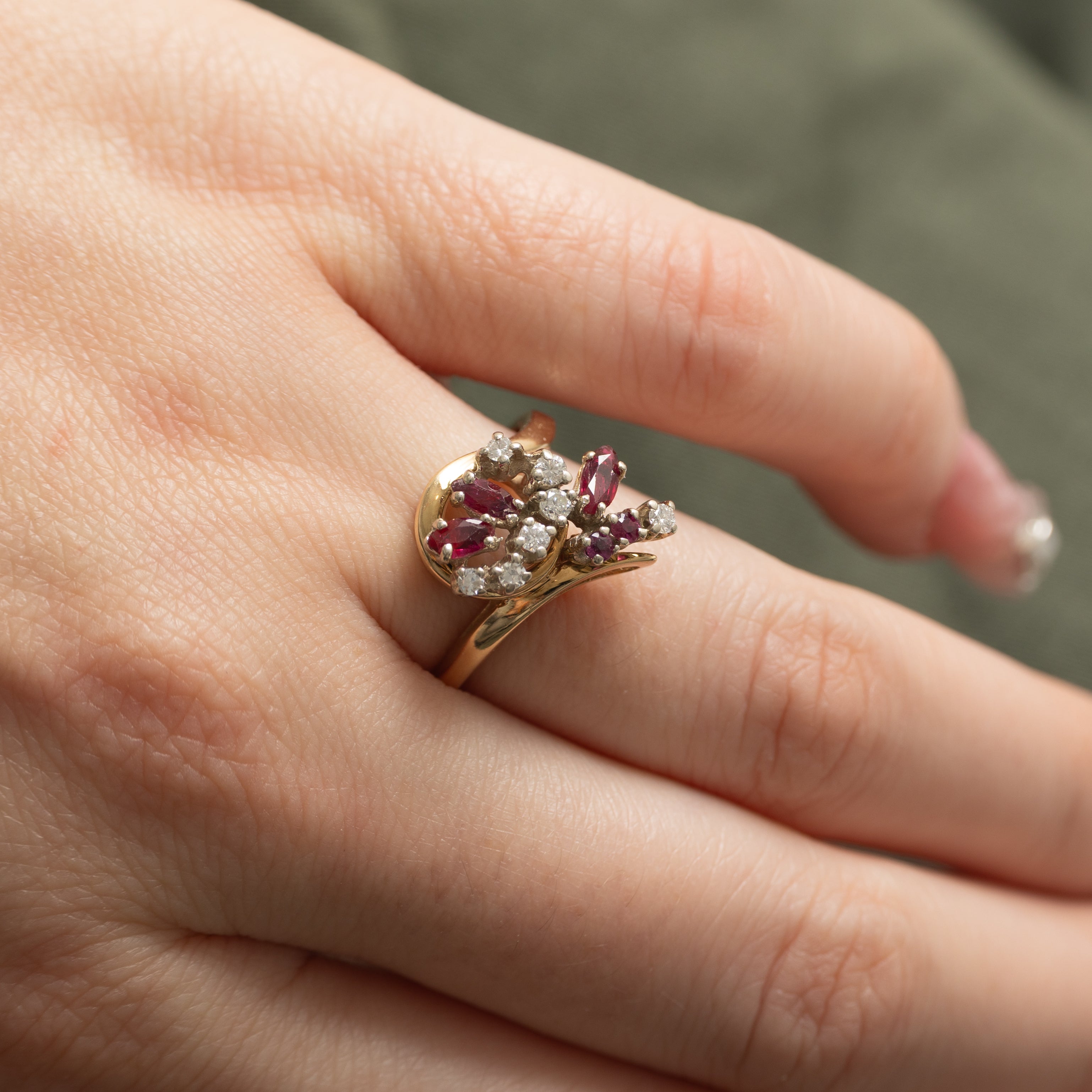 Ruby & Diamond Cluster Bypass Ring | 0.5ctw, 0.14ctw | SZ 6.75 |