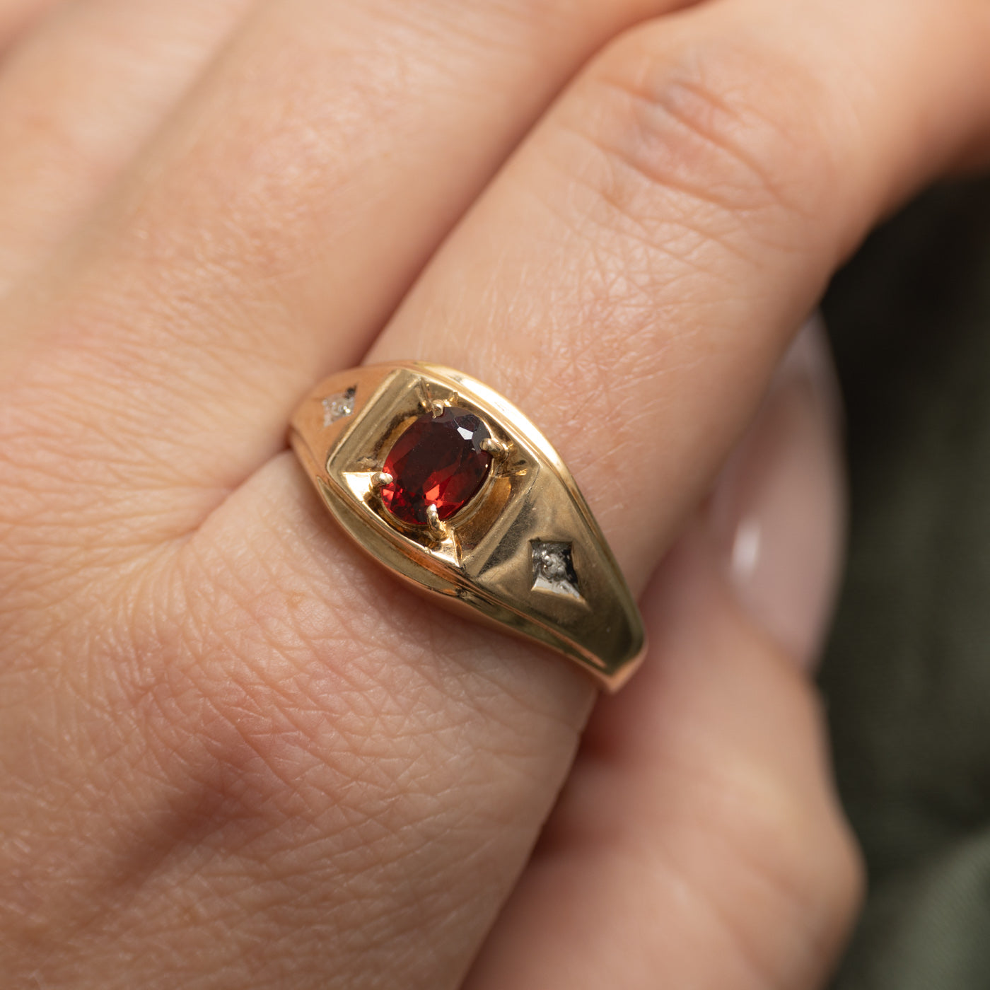 Basket Set Garnet & Diamond Ring | 0.90ct, 0.01ct | SZ 12